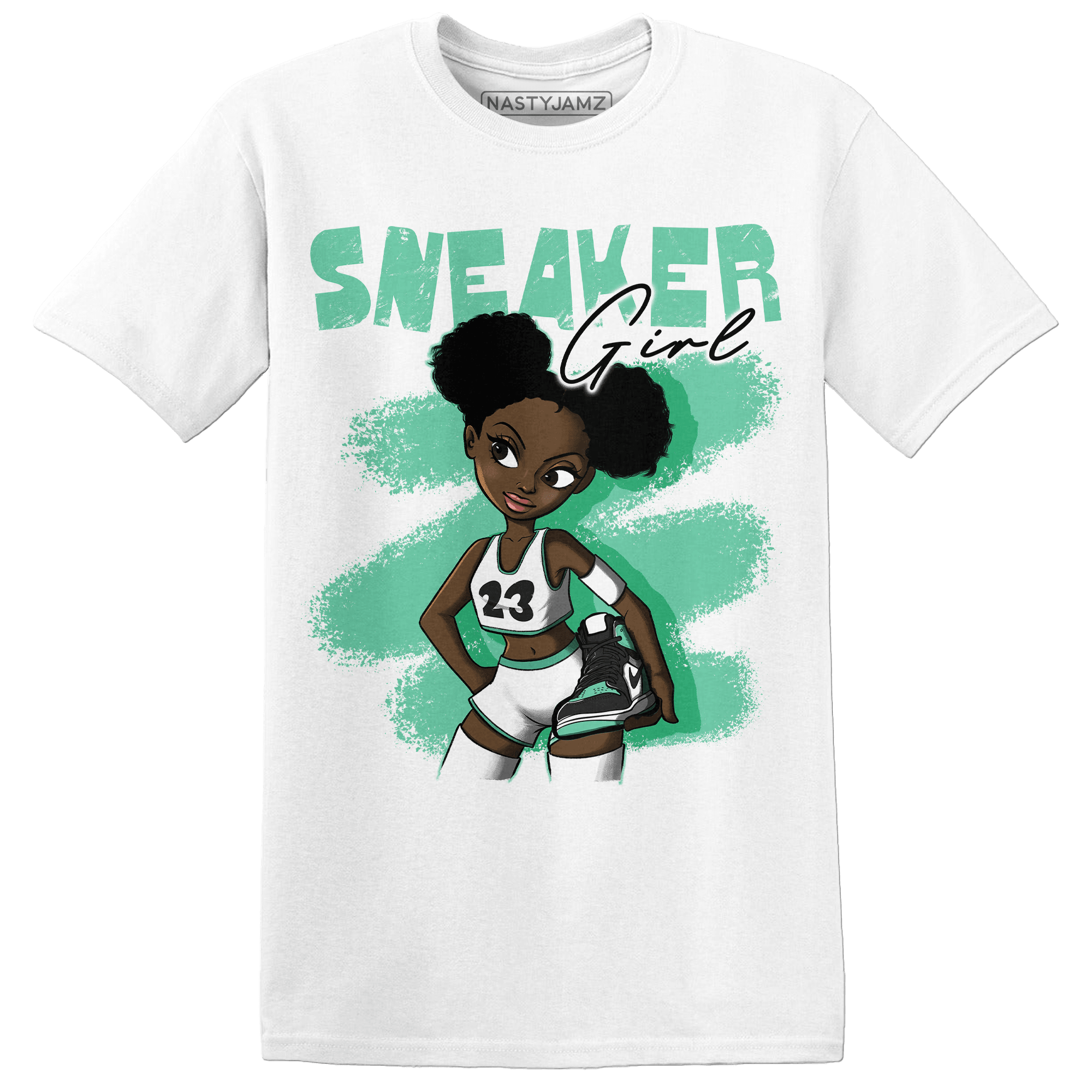 High OG Green Glow 1s T Shirt Match Black Sneaker Girl - NastyJamz