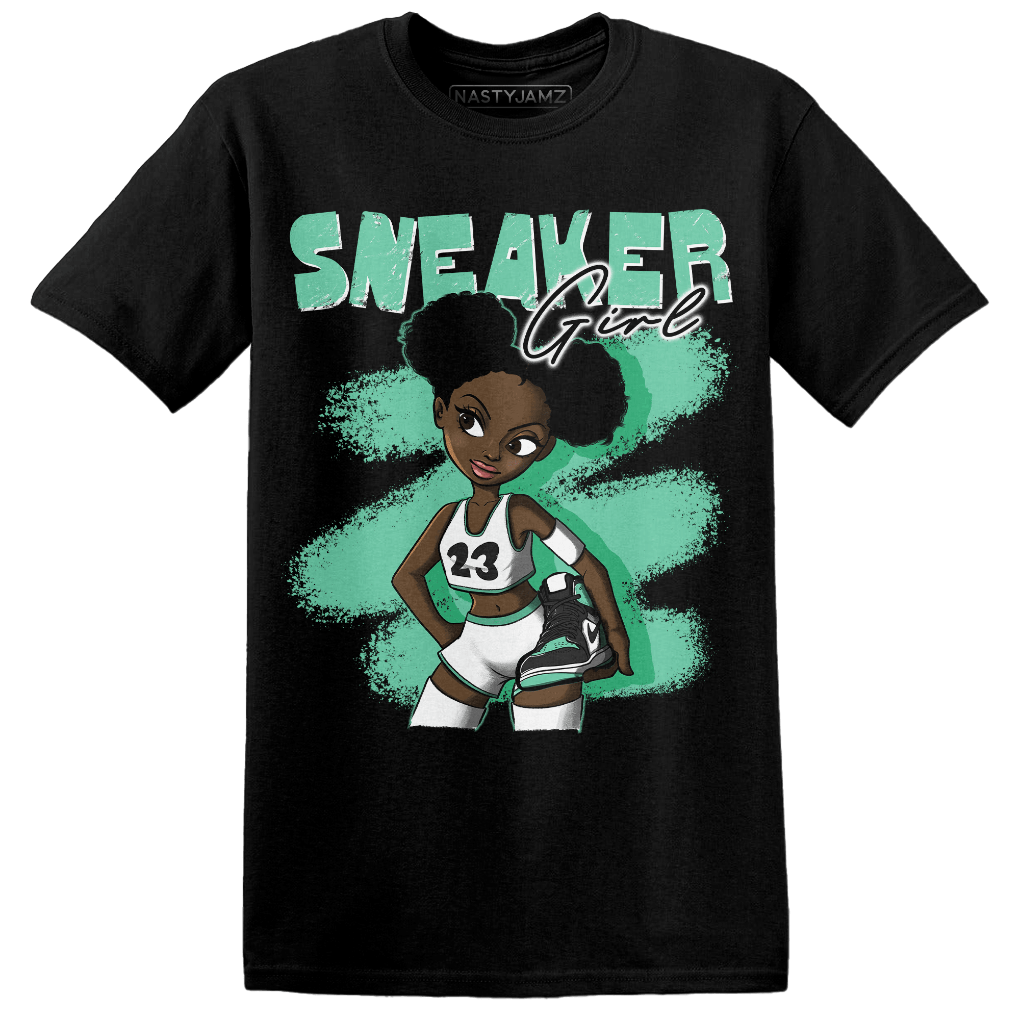 High OG Green Glow 1s T Shirt Match Black Sneaker Girl - NastyJamz