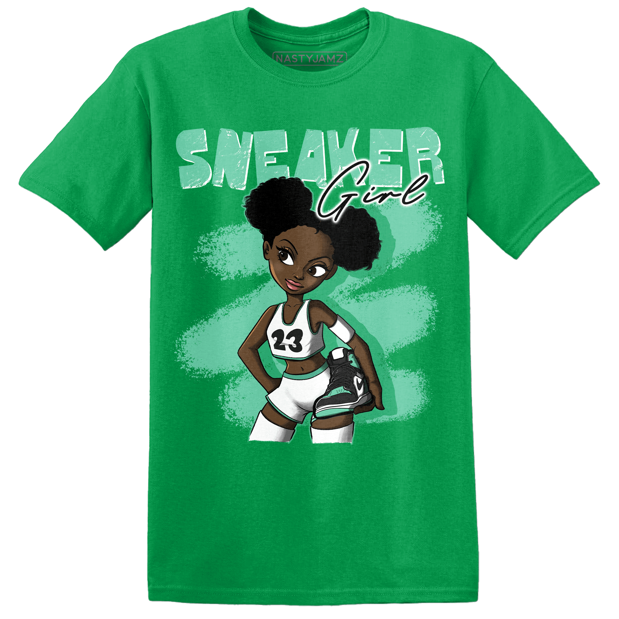 High OG Green Glow 1s T Shirt Match Black Sneaker Girl - NastyJamz