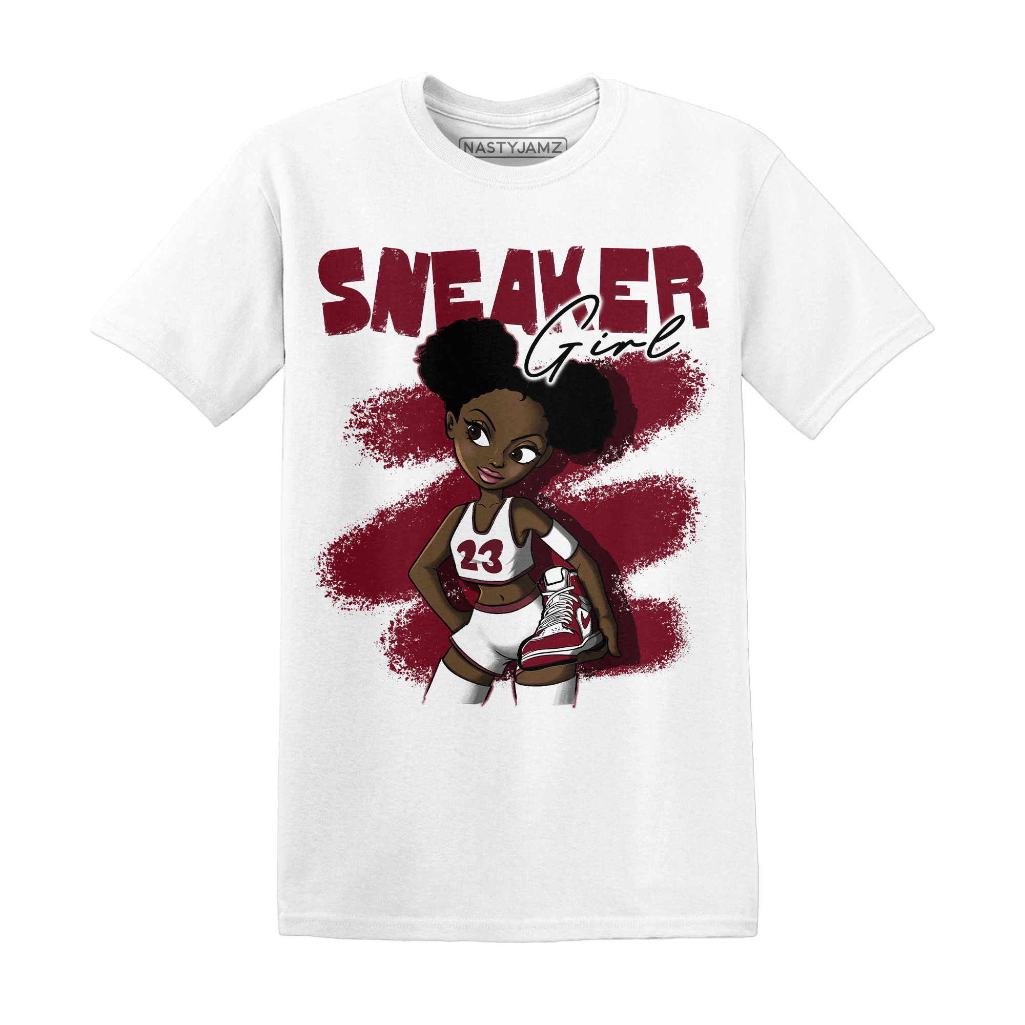 High White Team Red 1s T Shirt Match Black Sneaker Girl - NastyJamz
