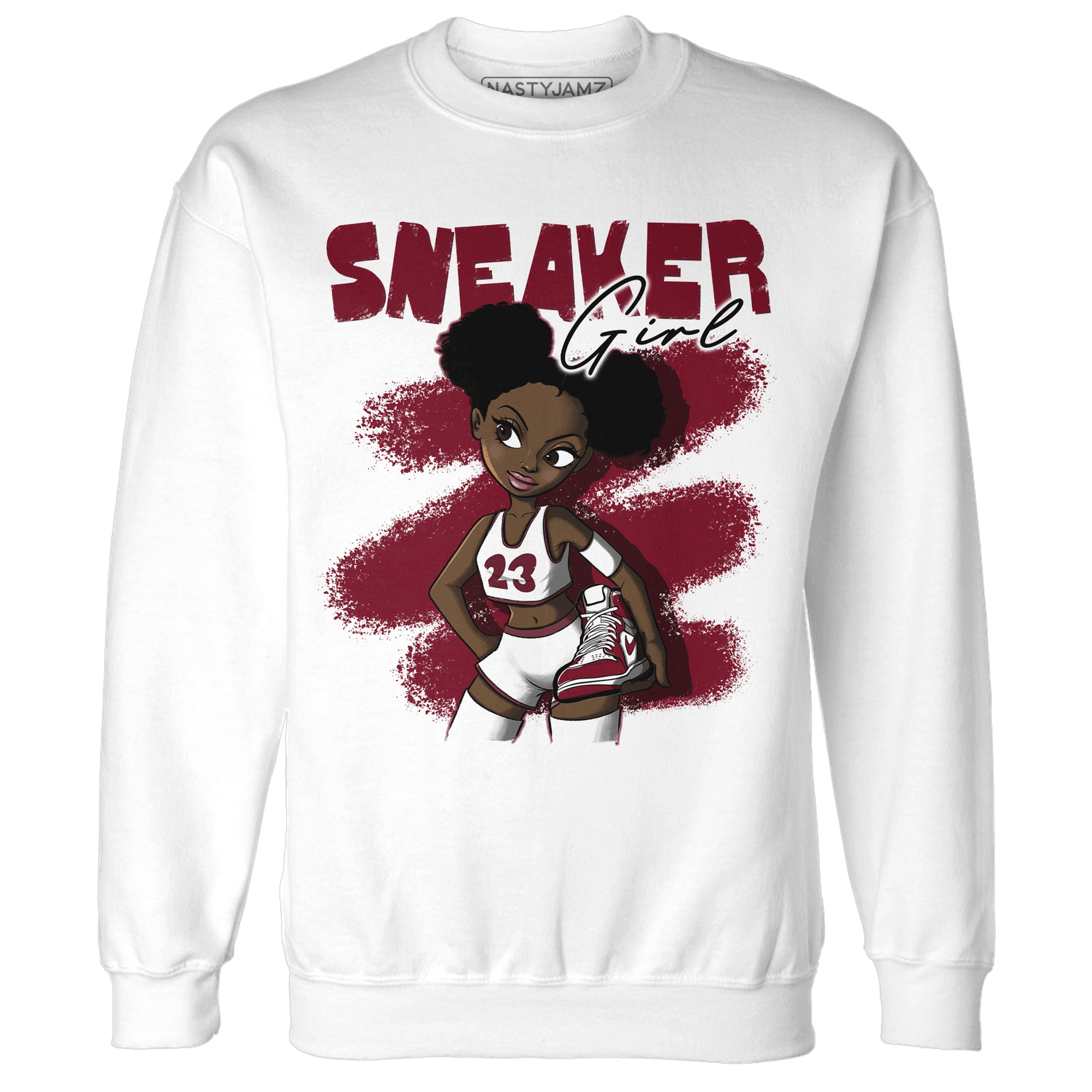 High White Team Red 1s Sweatshirt Match Black Sneaker Girl - NastyJamz