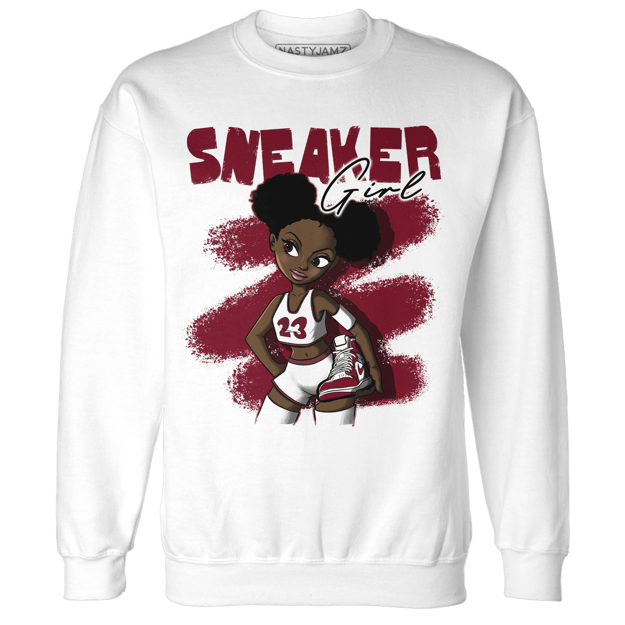 High White Team Red 1s Sweatshirt Match Black Sneaker Girl - NastyJamz