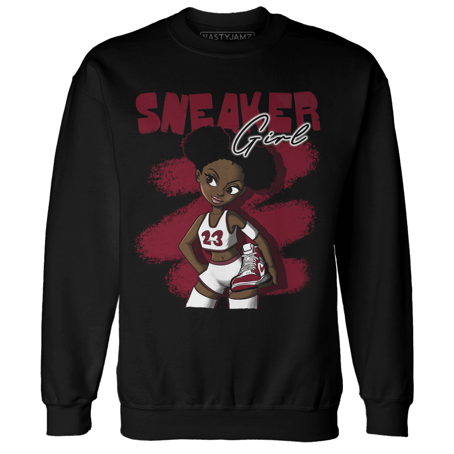High White Team Red 1s Sweatshirt Match Black Sneaker Girl - NastyJamz