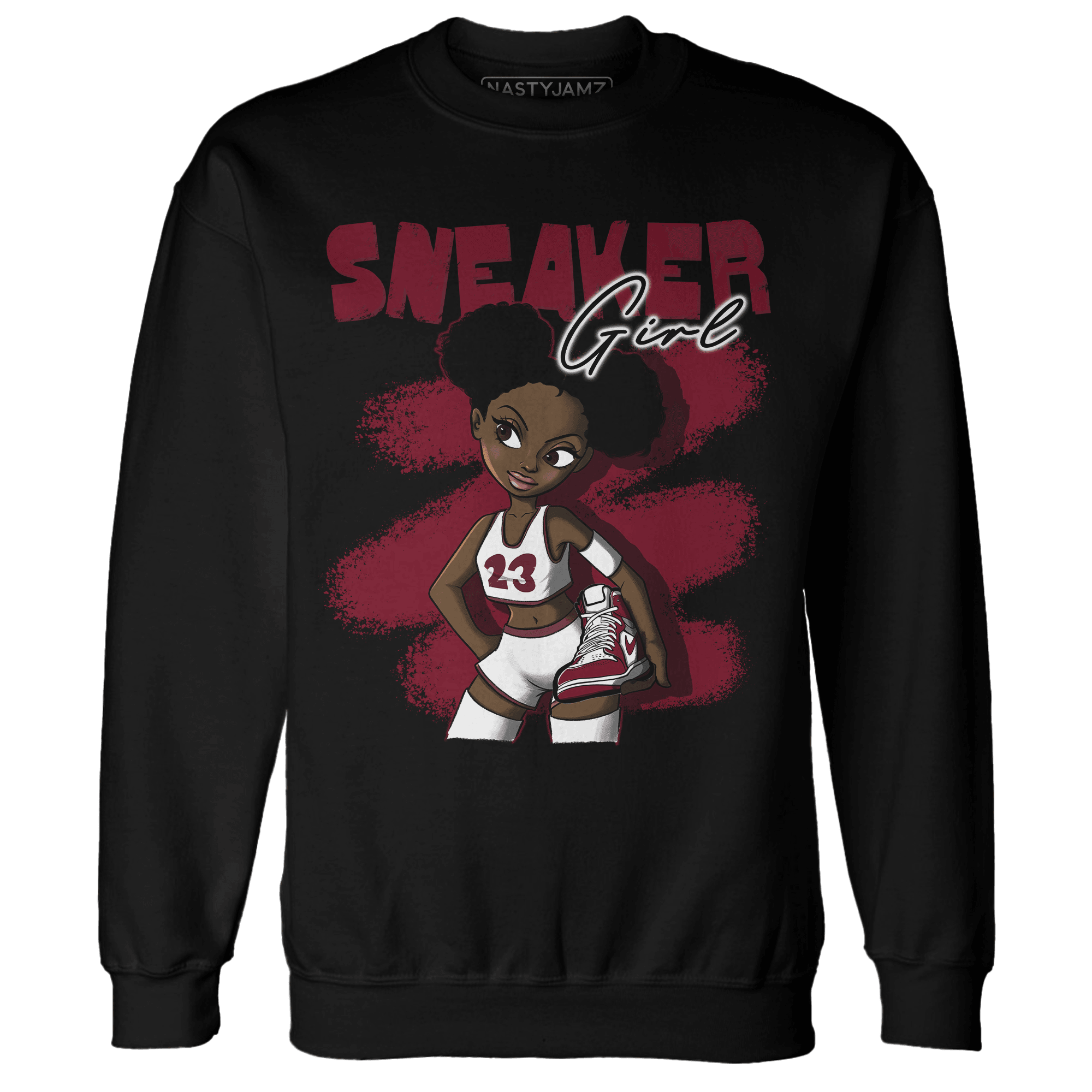 High White Team Red 1s Sweatshirt Match Black Sneaker Girl - NastyJamz