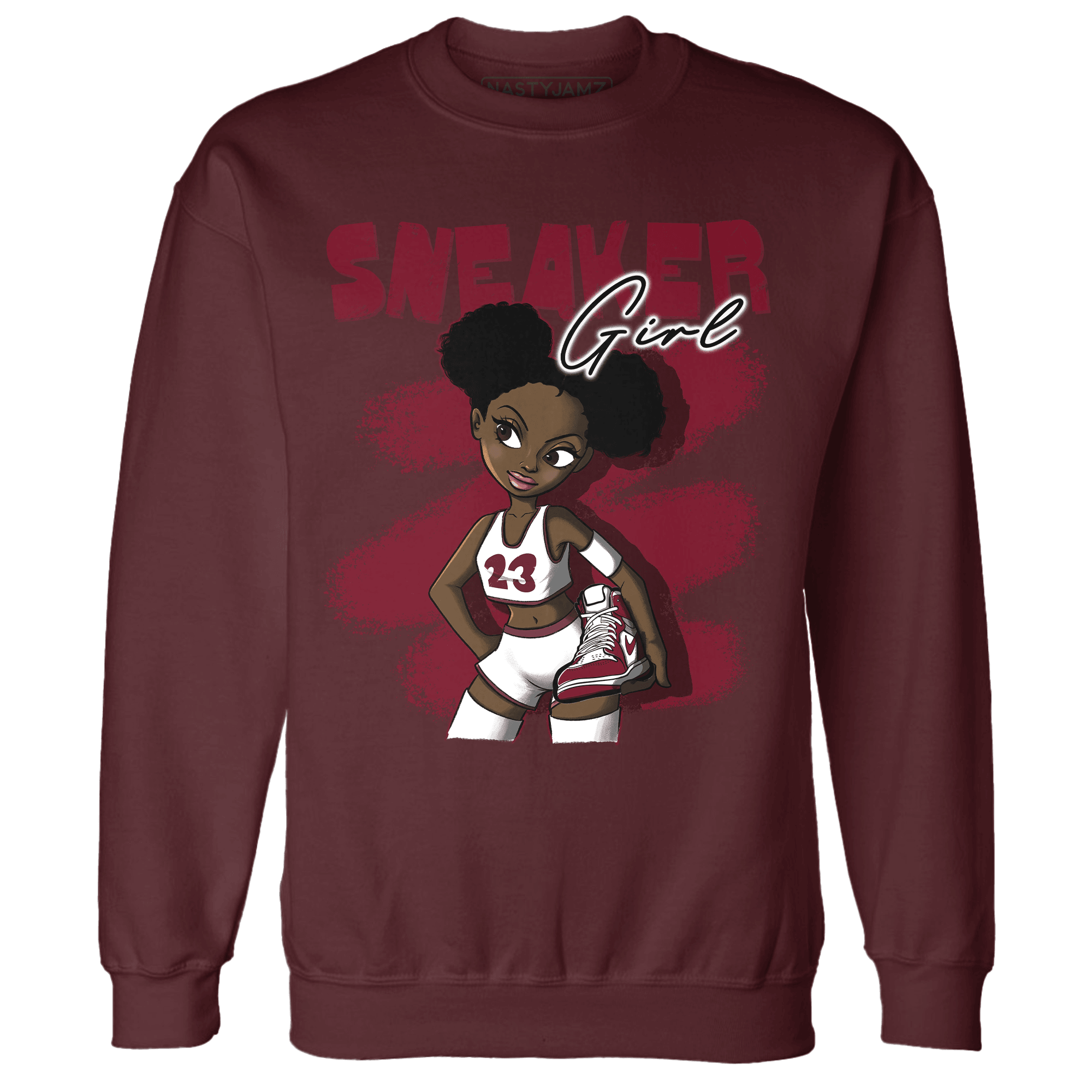 High White Team Red 1s Sweatshirt Match Black Sneaker Girl - NastyJamz