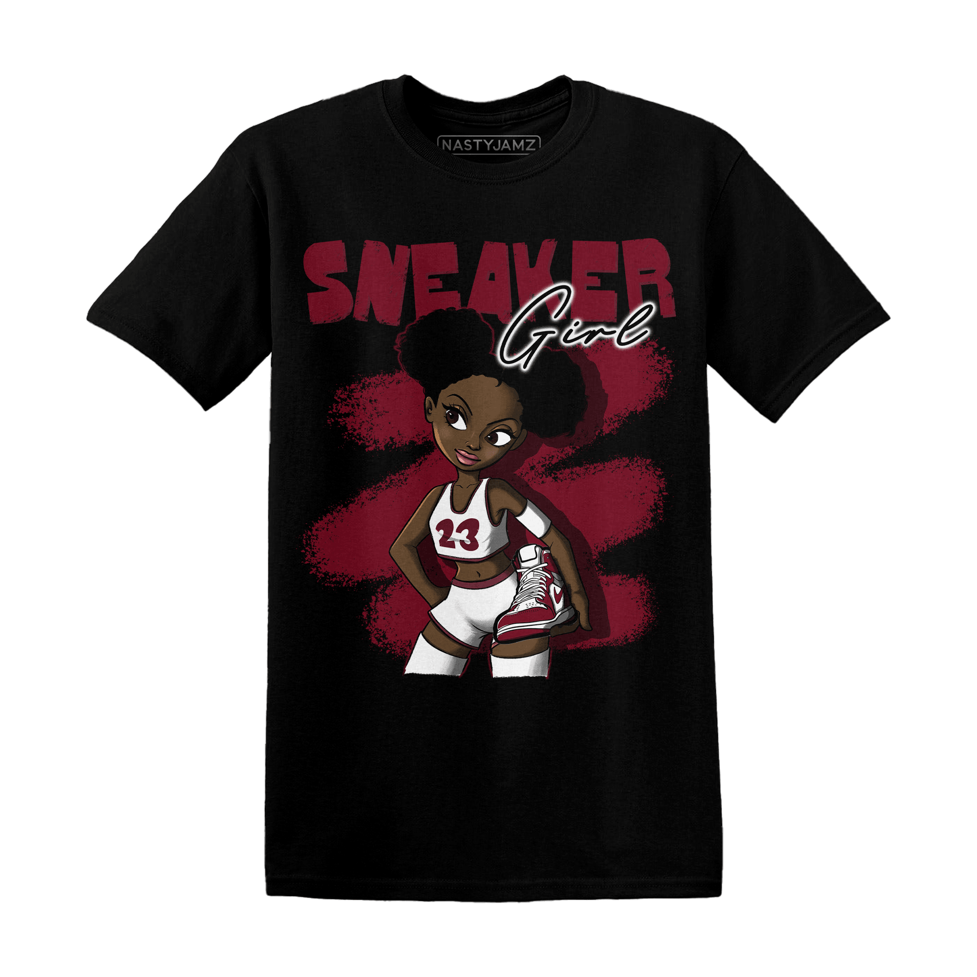 High White Team Red 1s T Shirt Match Black Sneaker Girl - NastyJamz