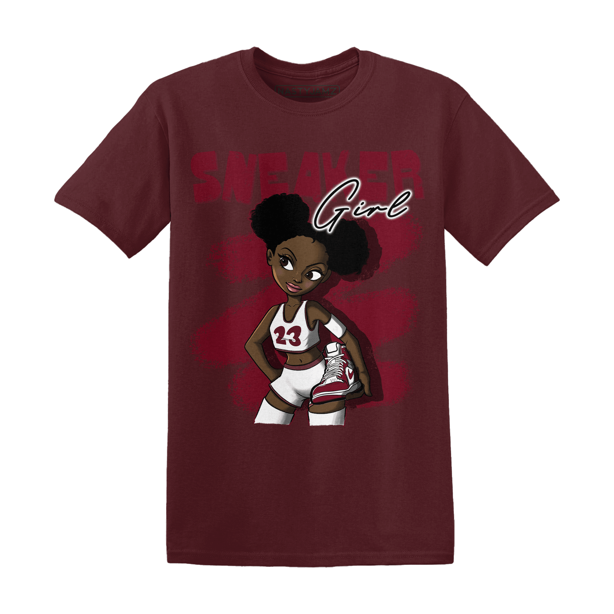 High White Team Red 1s T Shirt Match Black Sneaker Girl - NastyJamz