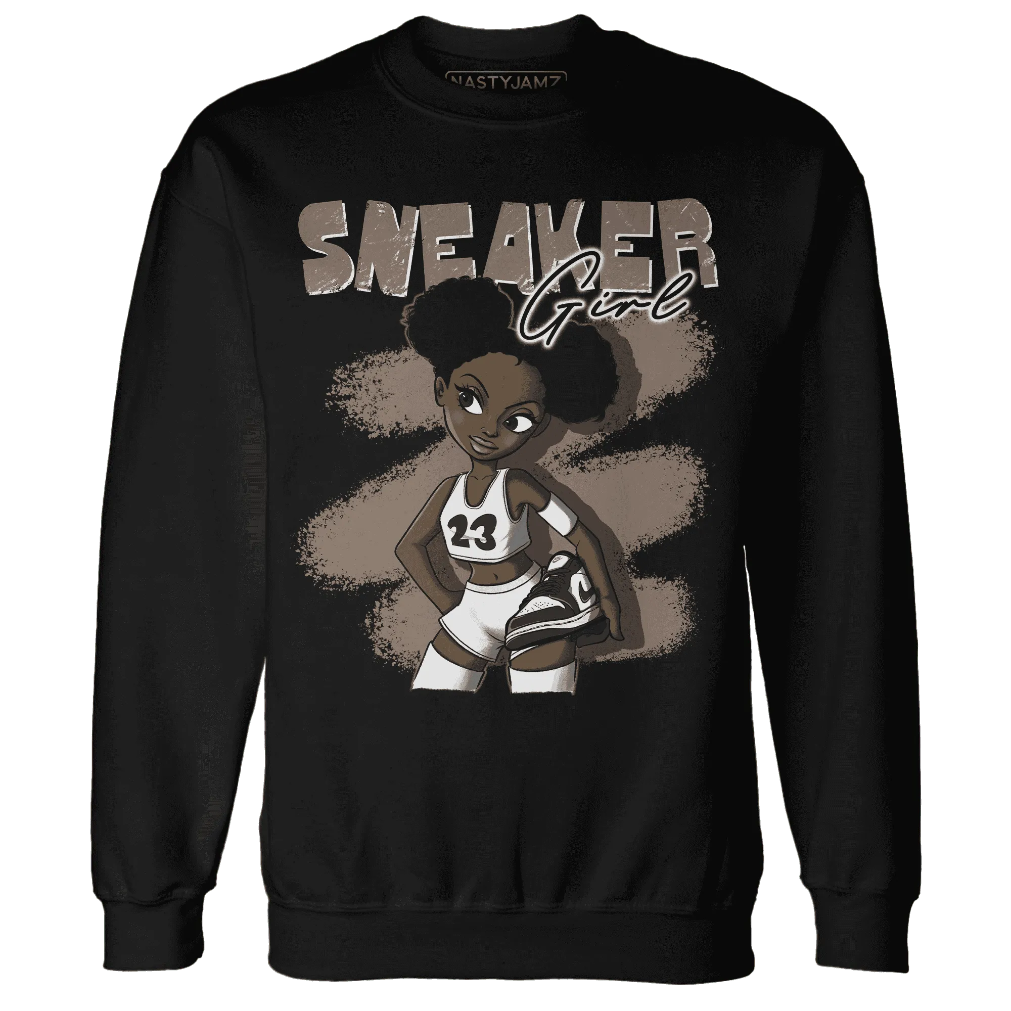 NastyJamz-Low-Mocha-1s-Sweatshirt-Match-Black-Sneaker-Girl