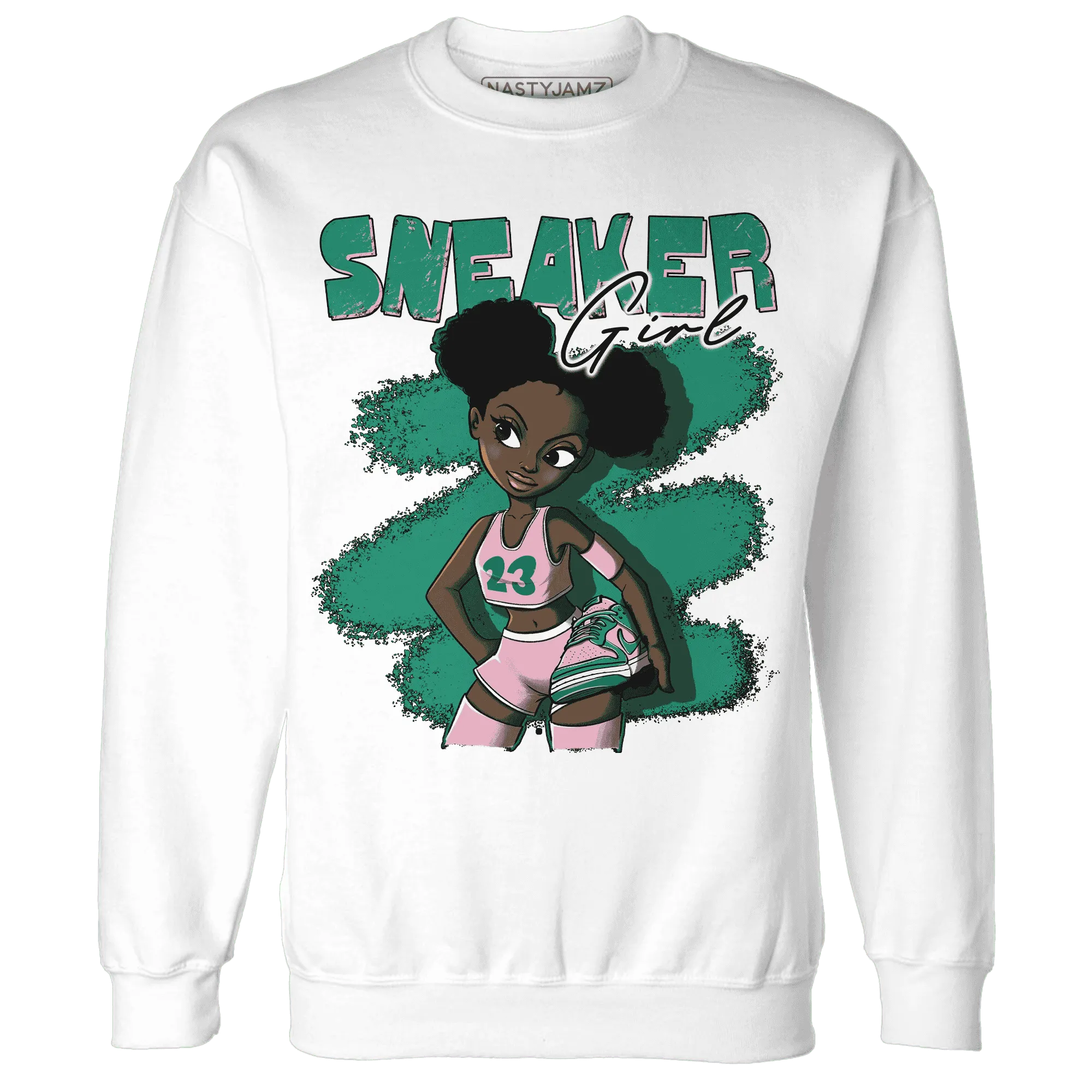 NastyJamz-Dunk-Pink-Malachite-Medium-Soft-Low-Sail-Sweatshirt-Match-Black-Sneaker-Girl