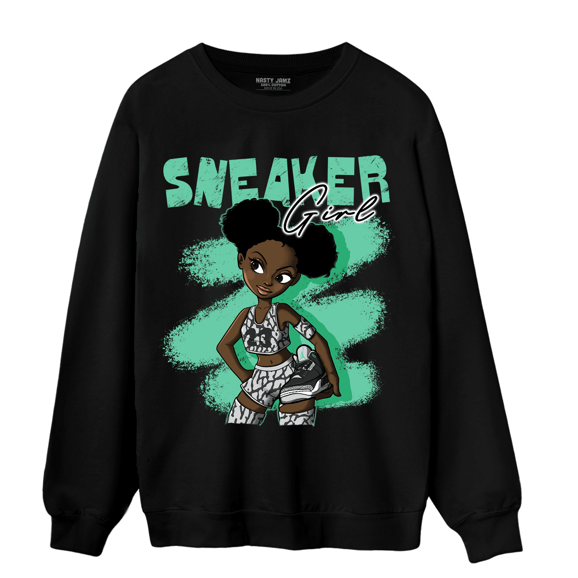 Green Glow 3s Sweatshirt Match Black Sneaker Girl - NastyJamz