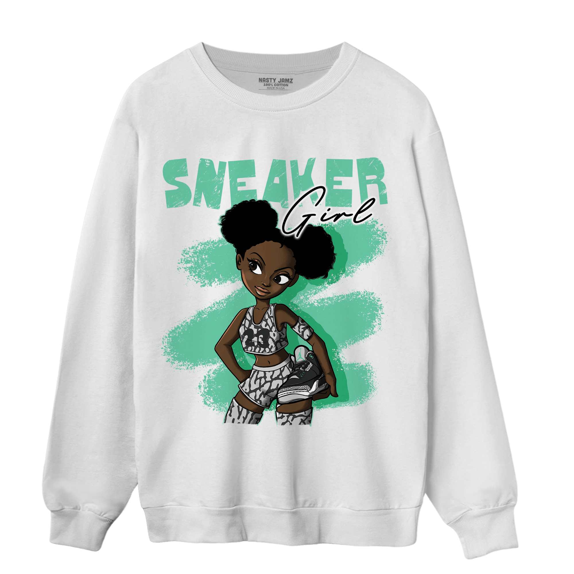 Green Glow 3s Sweatshirt Match Black Sneaker Girl - NastyJamz