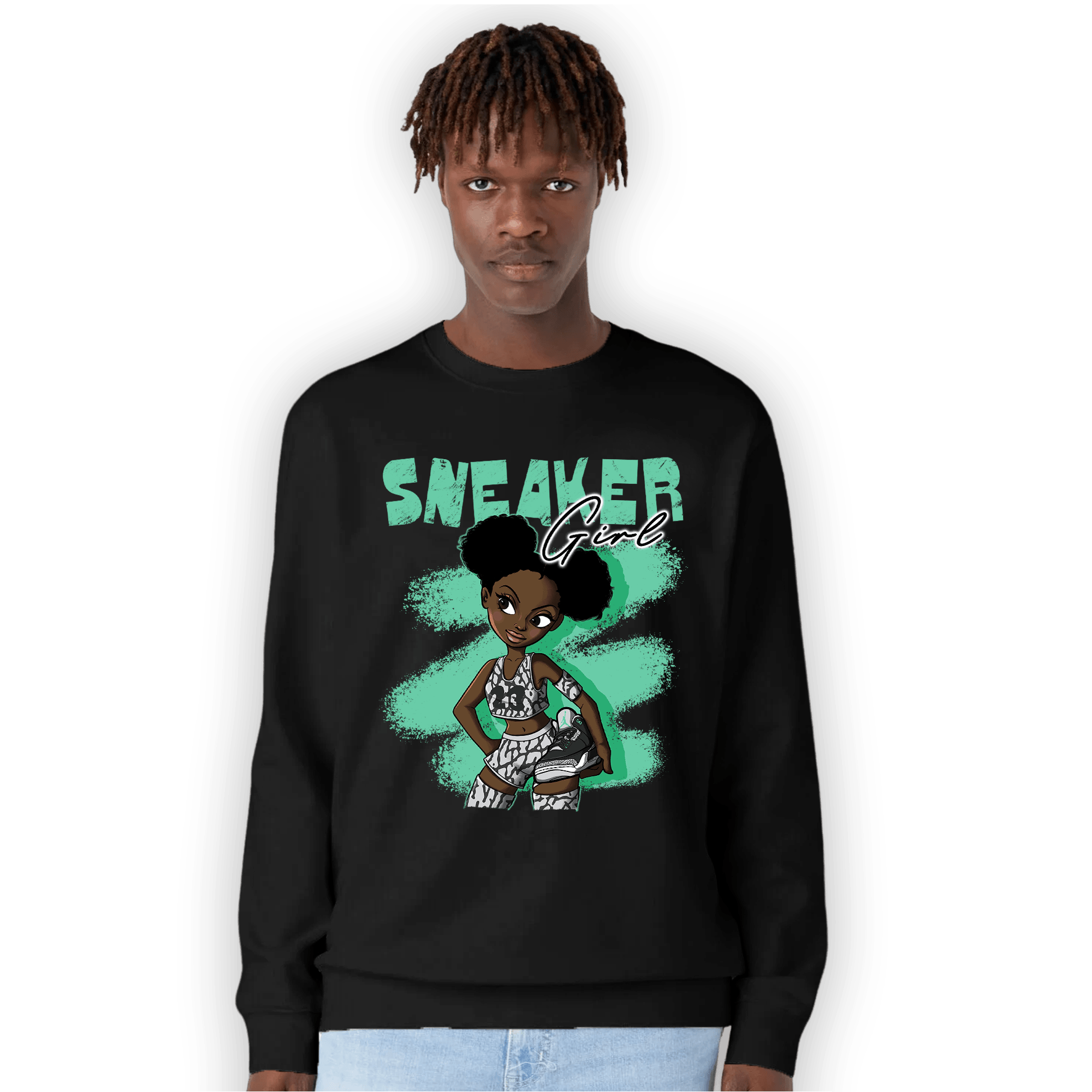 Green Glow 3s Sweatshirt Match Black Sneaker Girl - NastyJamz
