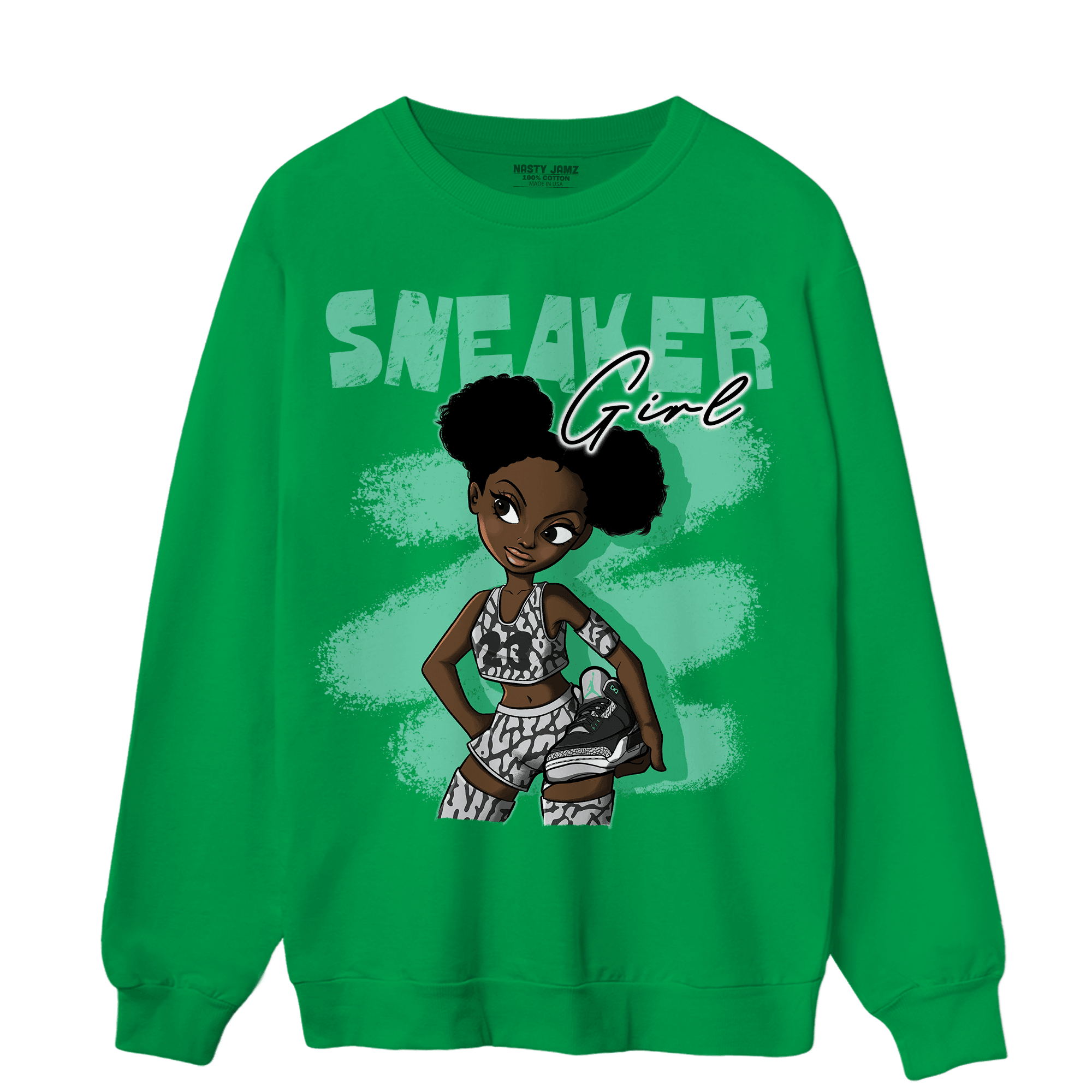 Green Glow 3s Sweatshirt Match Black Sneaker Girl - NastyJamz