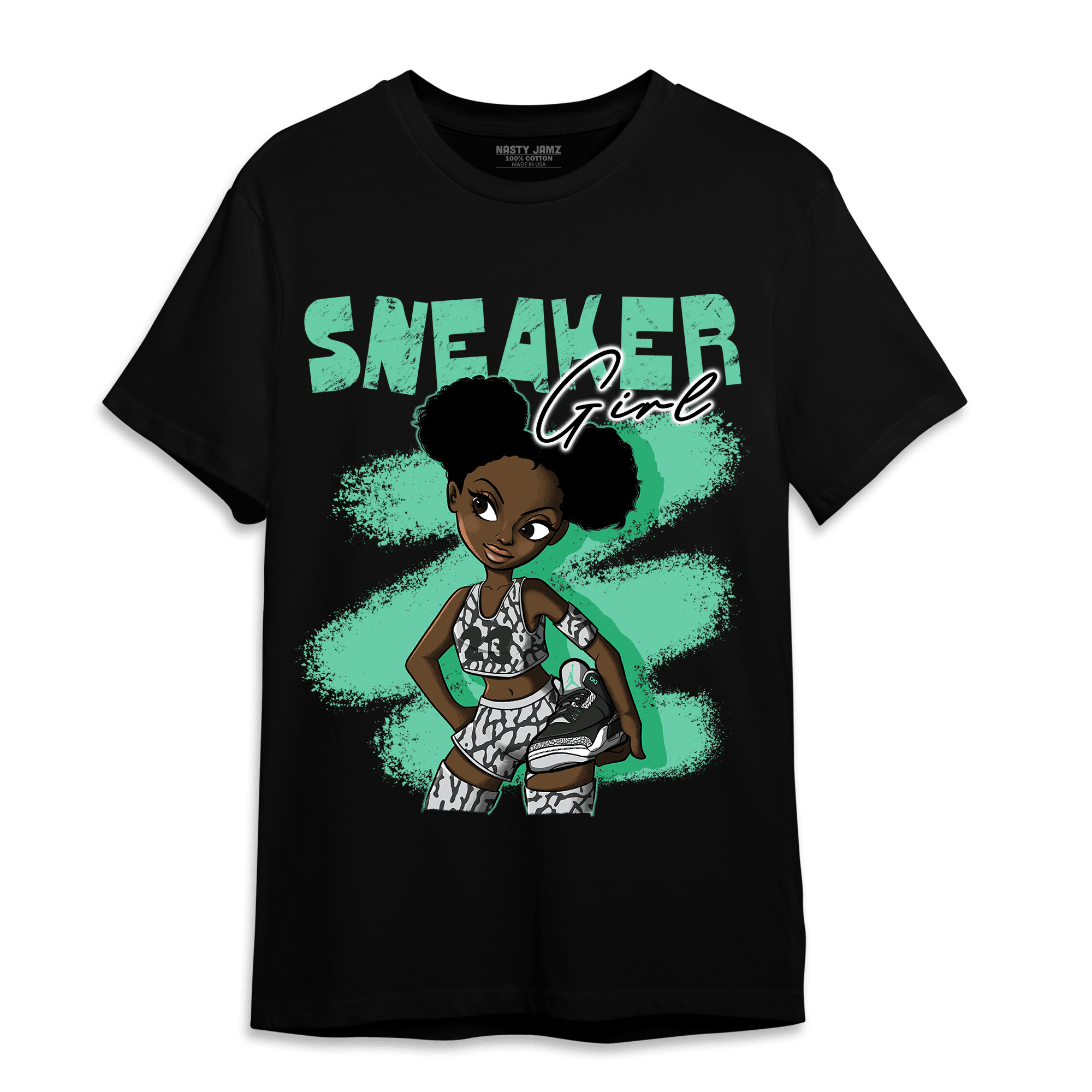 Green Glow 3s T Shirt Match Black Sneaker Girl - NastyJamz
