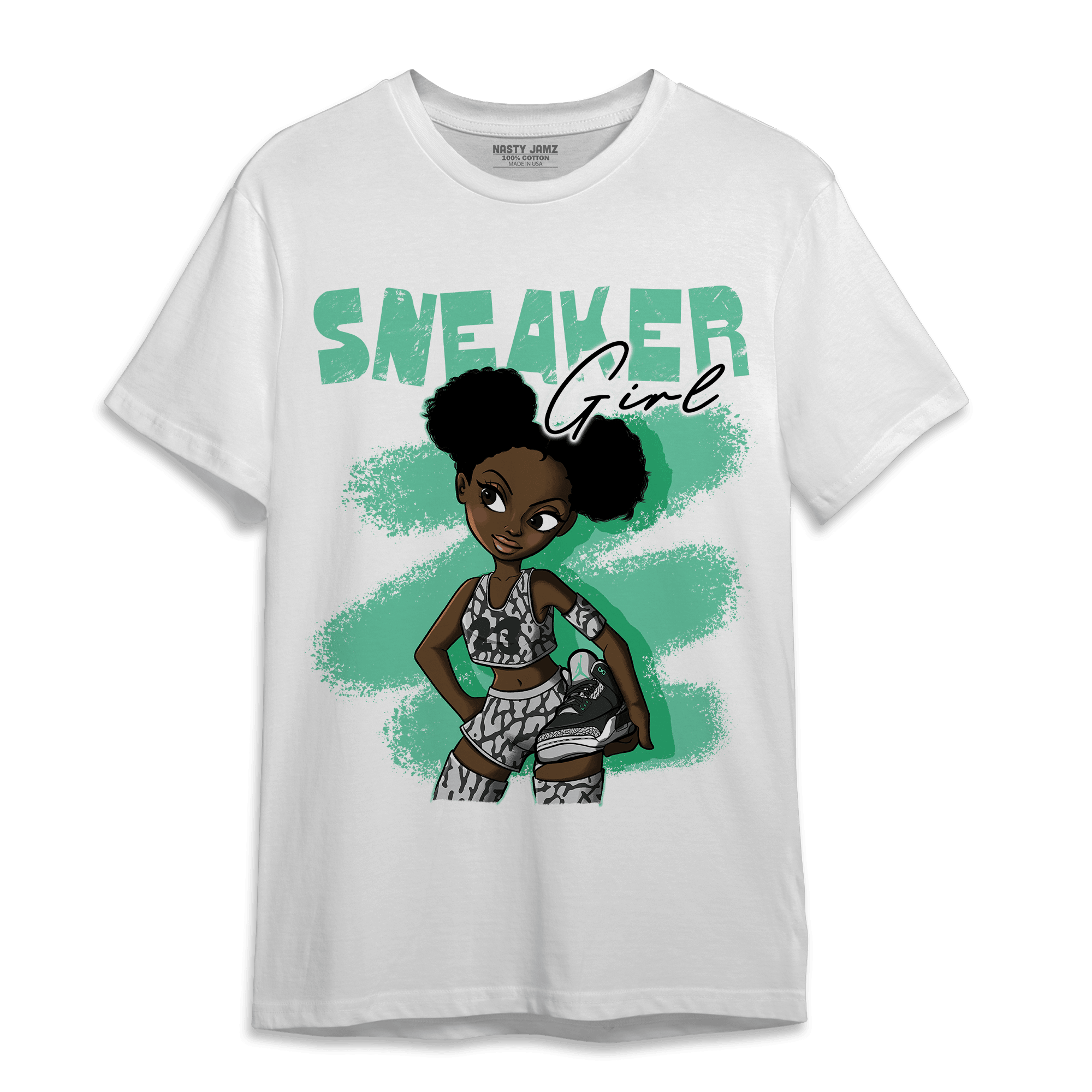 Green Glow 3s T Shirt Match Black Sneaker Girl - NastyJamz