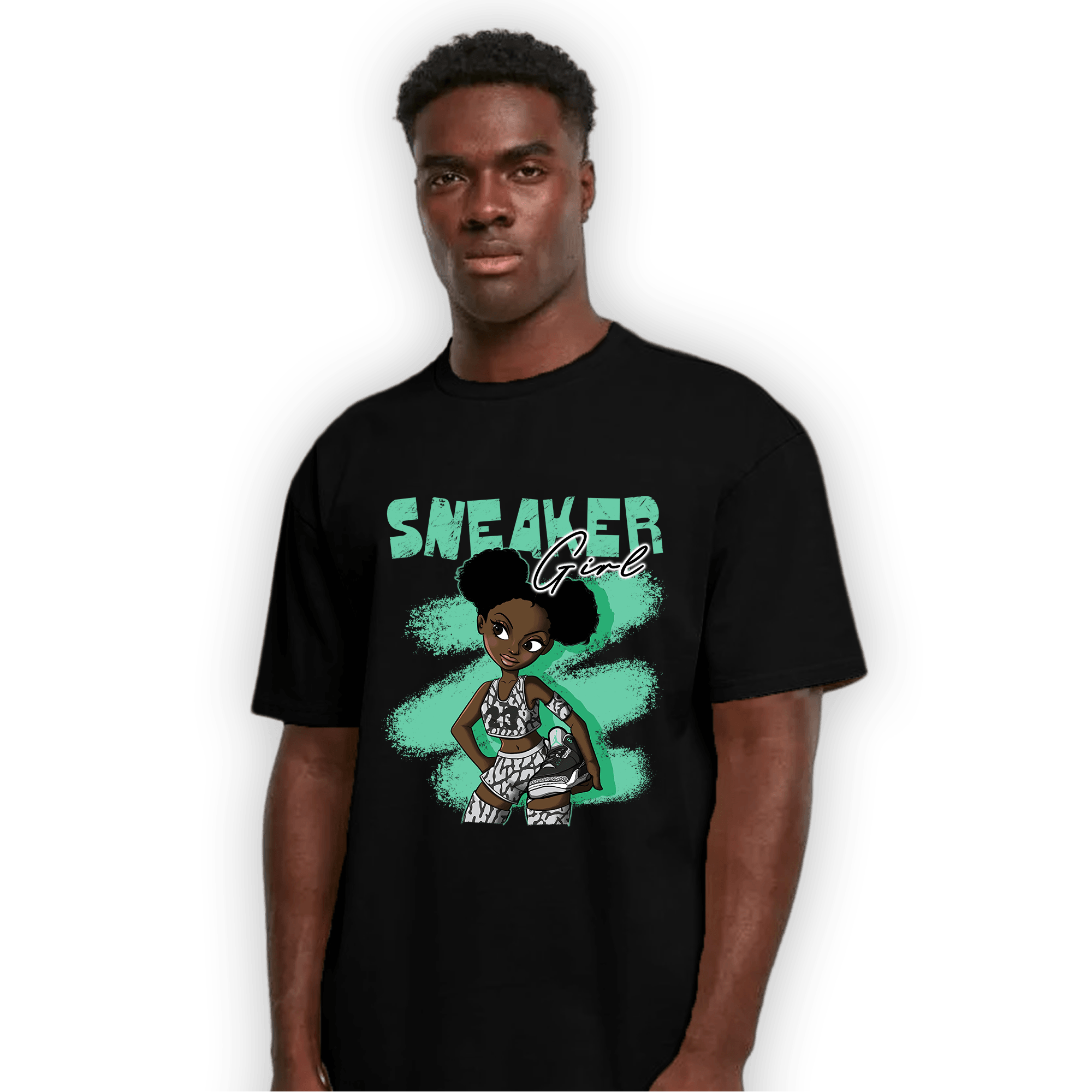 Green Glow 3s T Shirt Match Black Sneaker Girl - NastyJamz