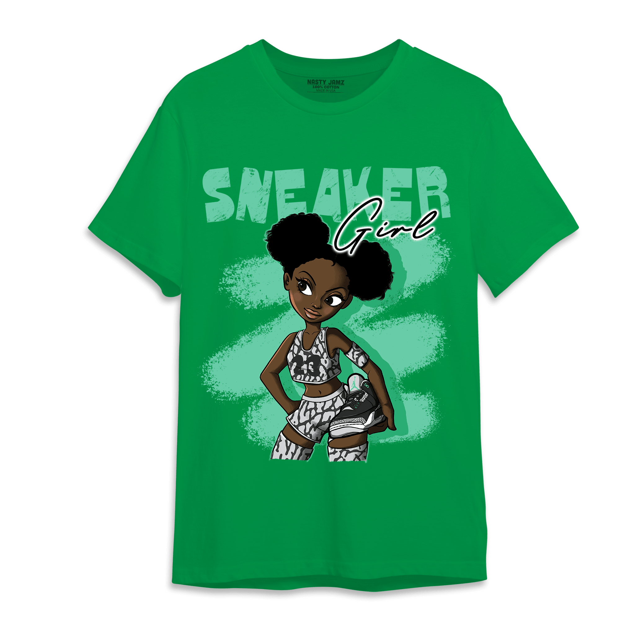 Green Glow 3s T Shirt Match Black Sneaker Girl - NastyJamz