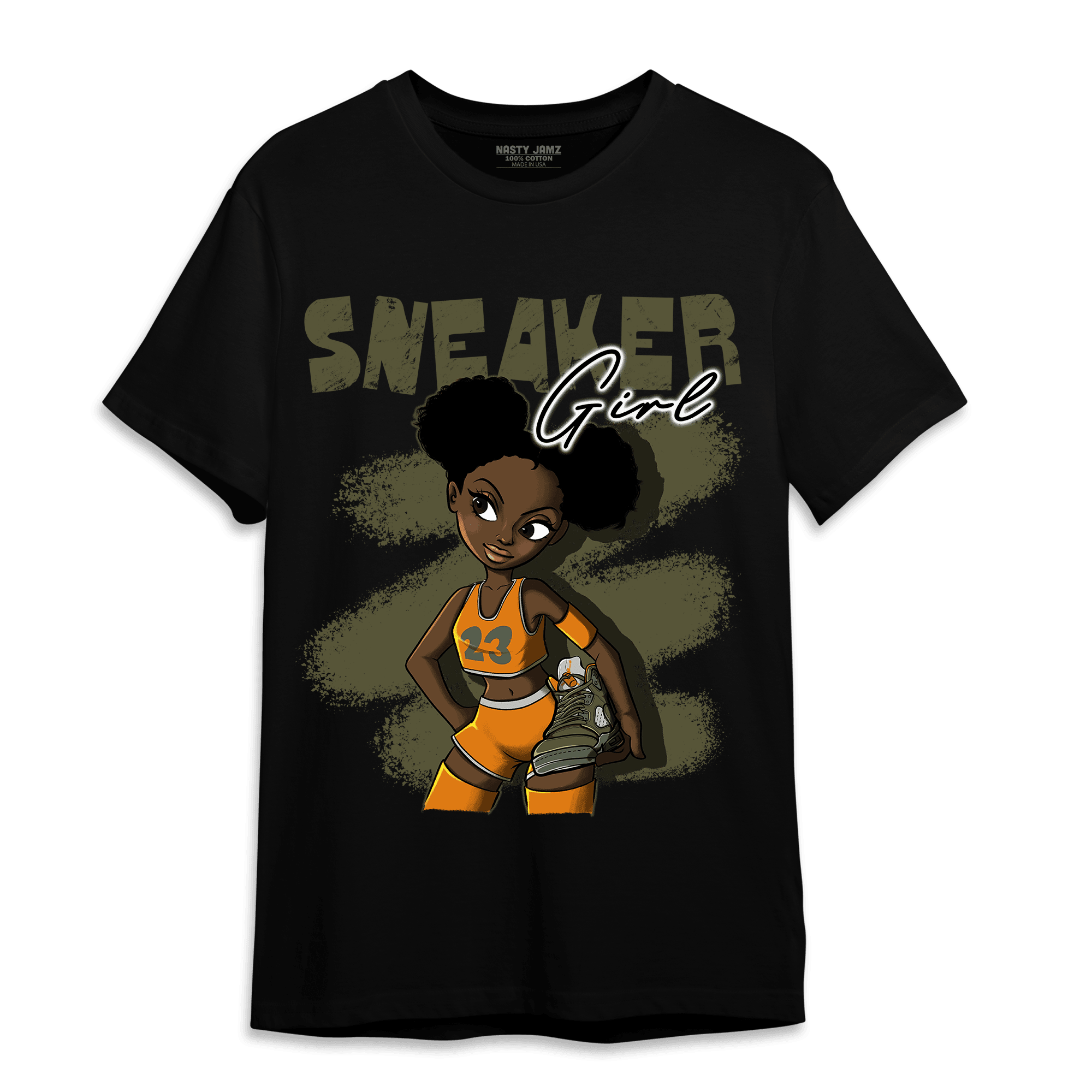 Olive 5s T Shirt Match Black Sneaker Girl - NastyJamz