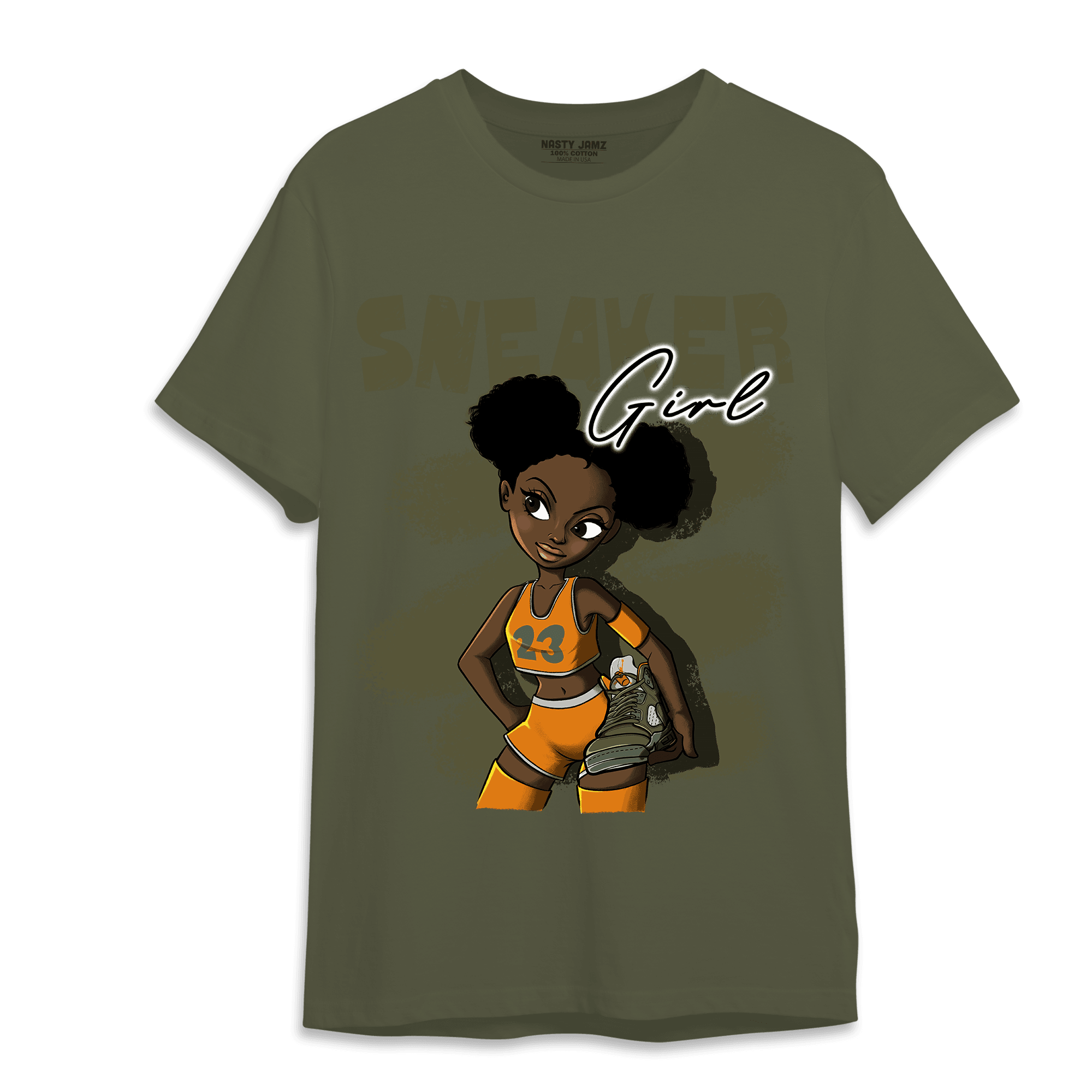 Olive 5s T Shirt Match Black Sneaker Girl - NastyJamz