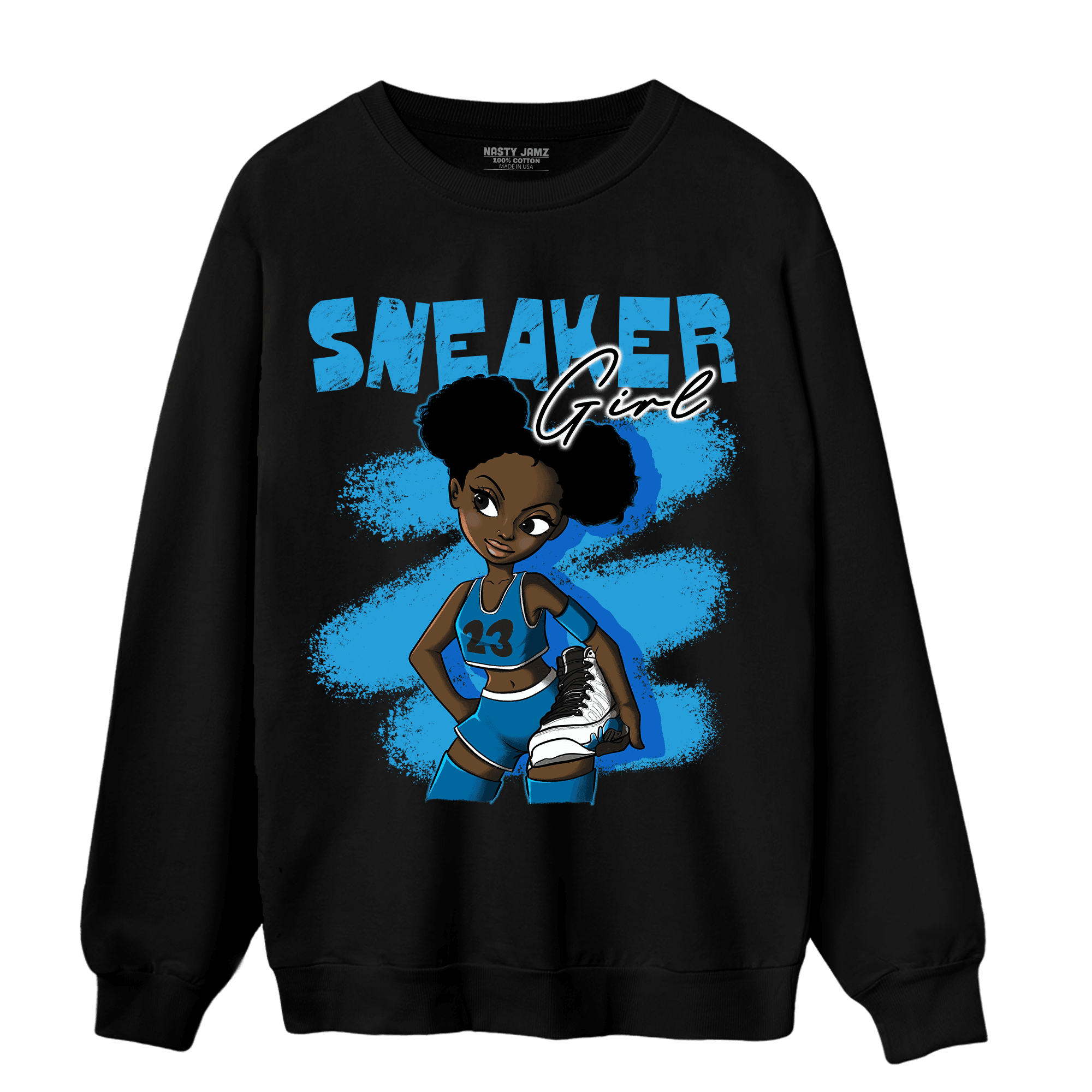 Powder Blue 9s Sweatshirt Match Black Sneaker Girl - NastyJamz