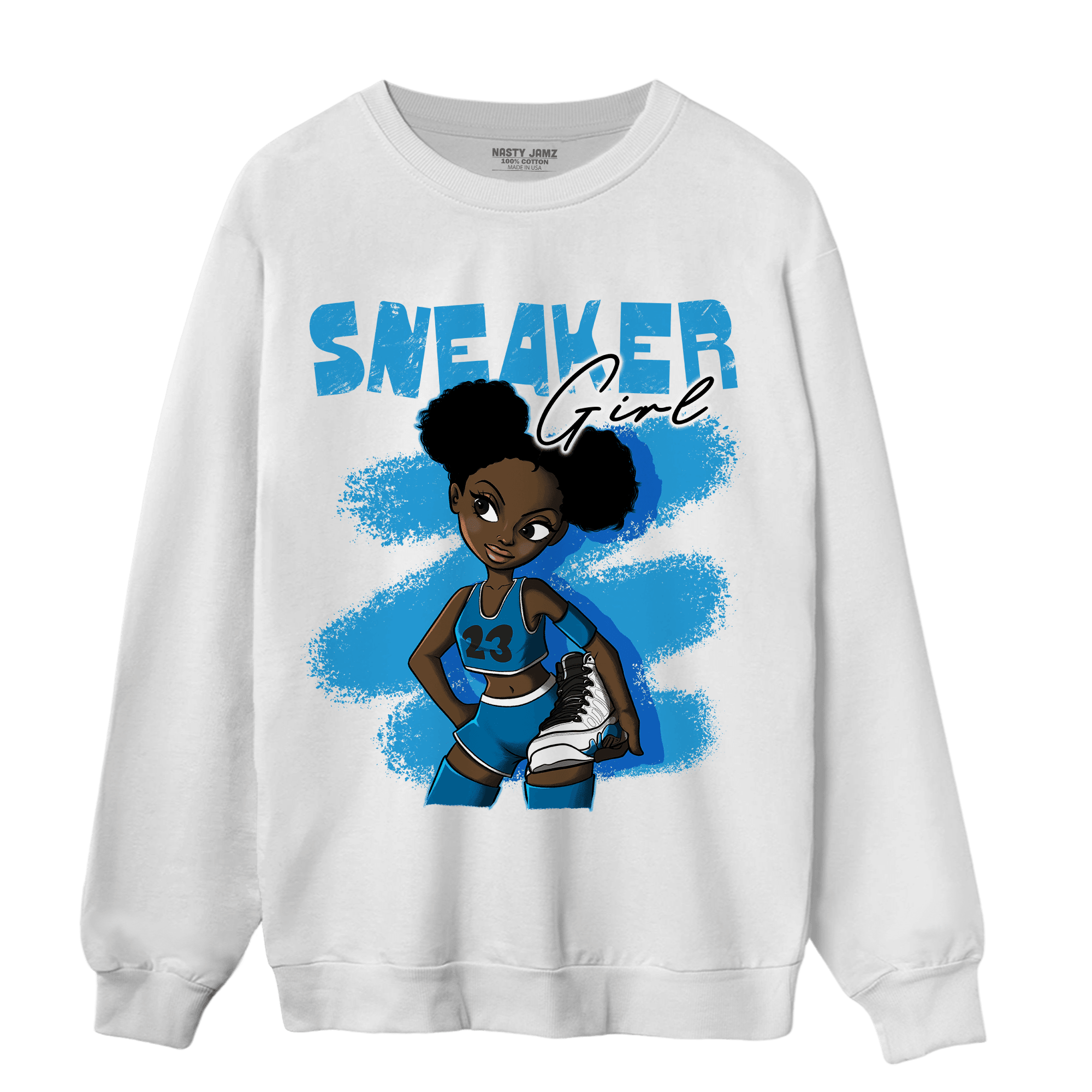 Powder Blue 9s Sweatshirt Match Black Sneaker Girl - NastyJamz