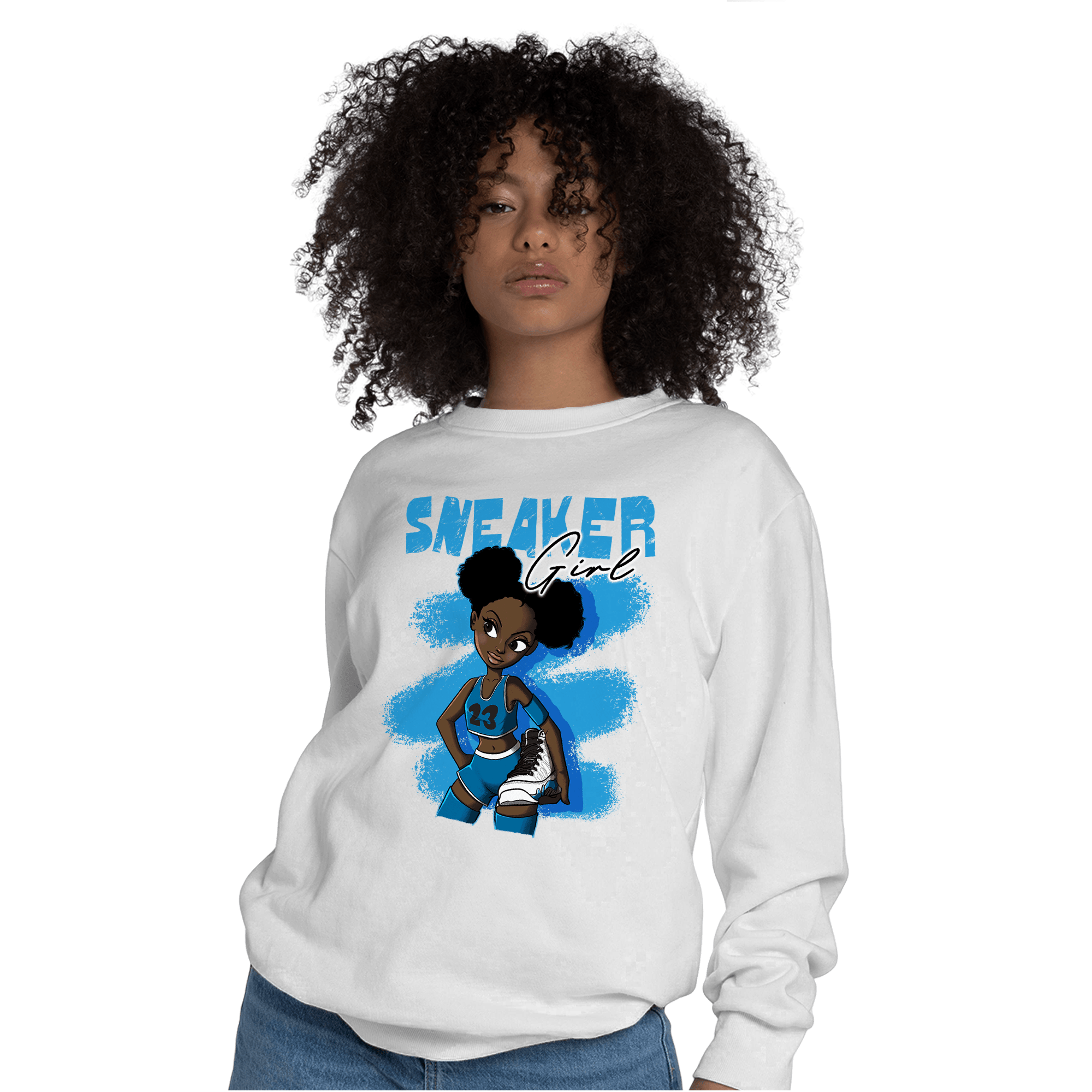 Powder Blue 9s Sweatshirt Match Black Sneaker Girl - NastyJamz