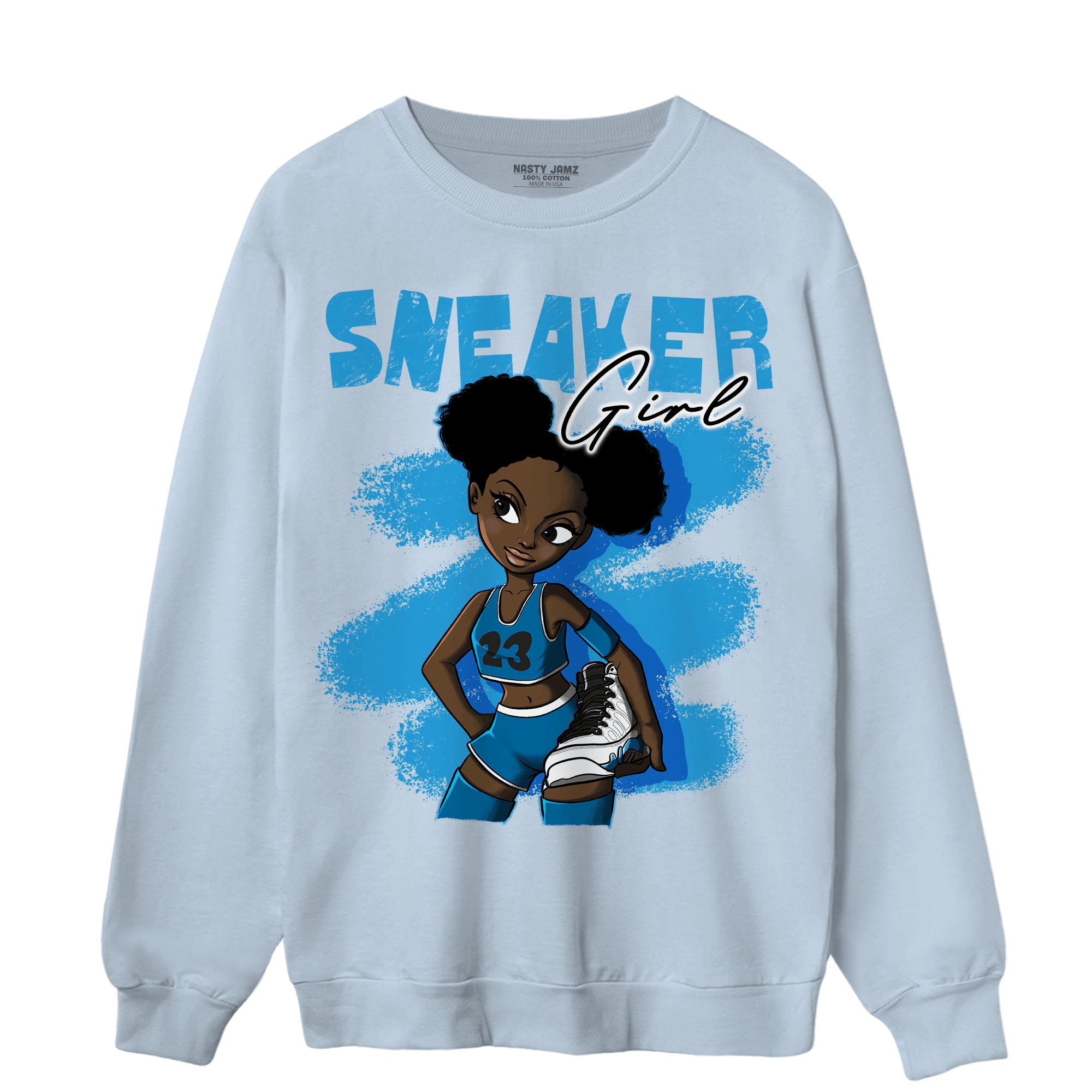 Powder Blue 9s Sweatshirt Match Black Sneaker Girl - NastyJamz