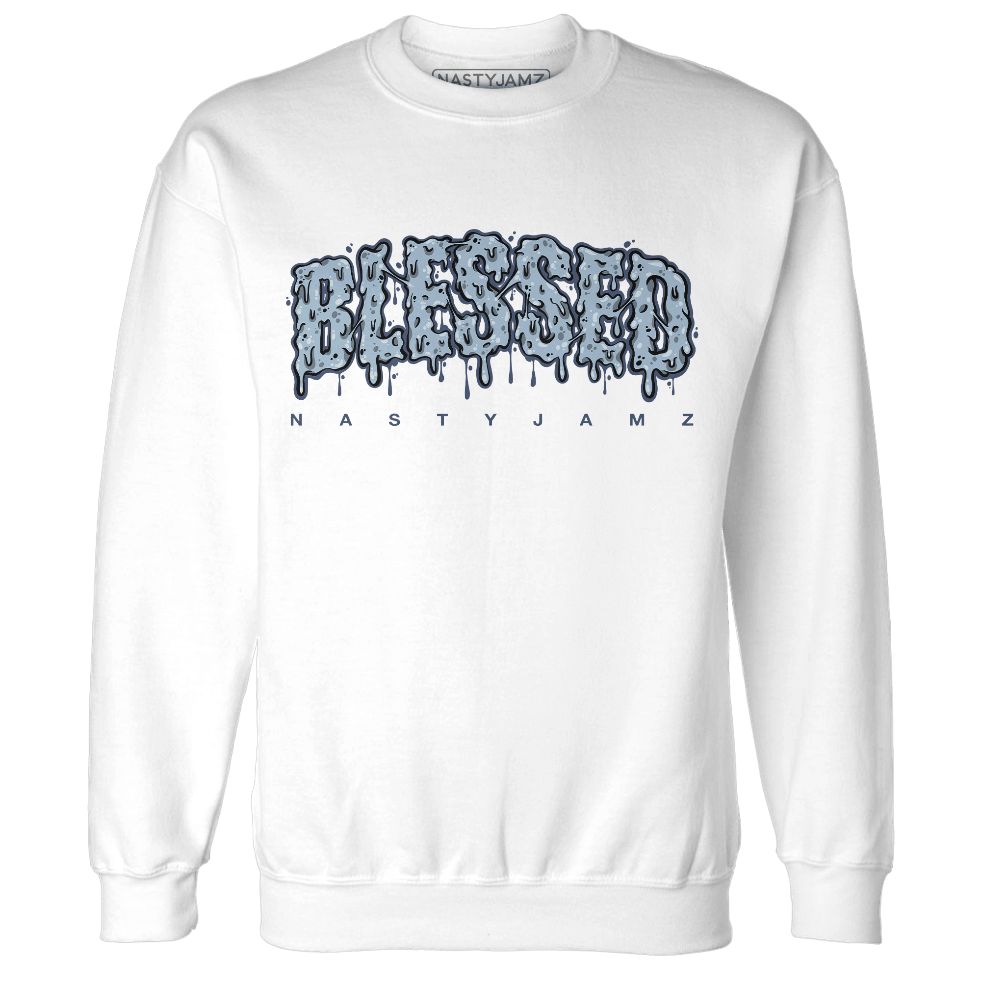 Mid Diffused Blue Grey 1s Sweatshirt Match Blessed Text - NastyJamz