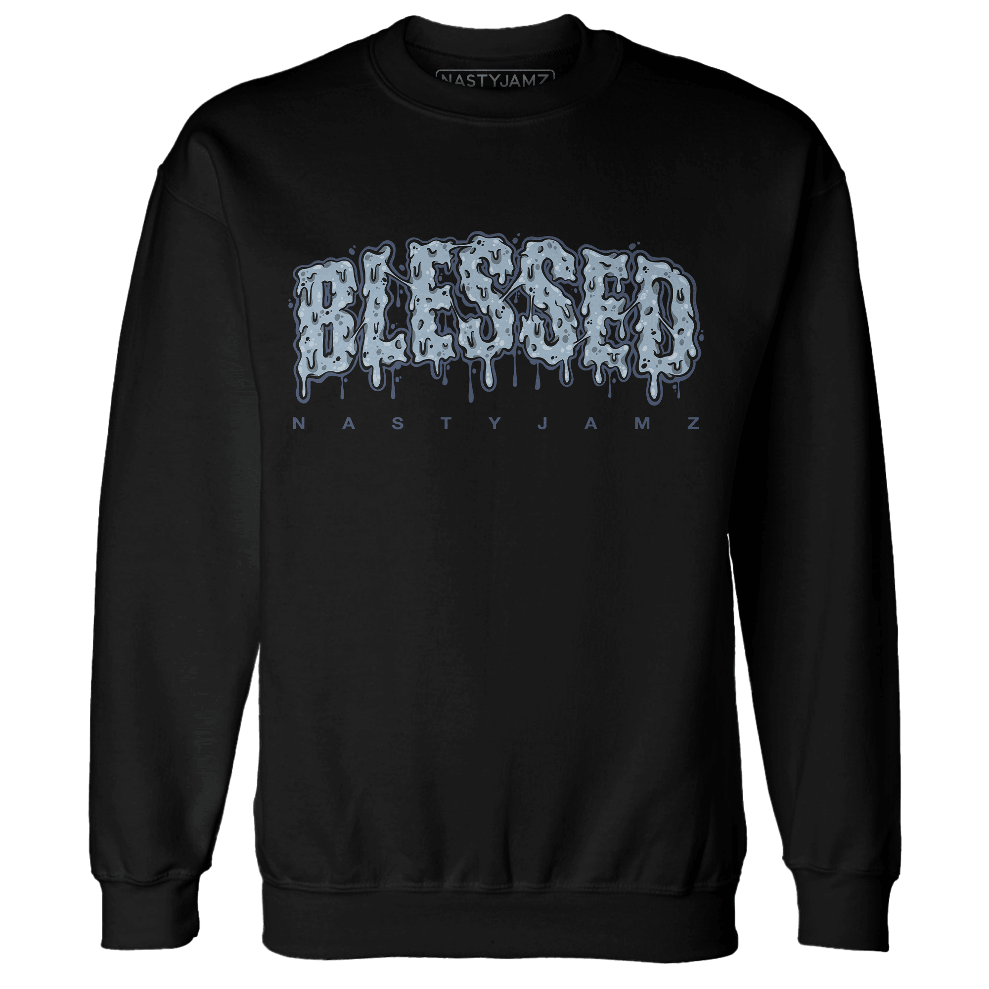Mid Diffused Blue Grey 1s Sweatshirt Match Blessed Text - NastyJamz