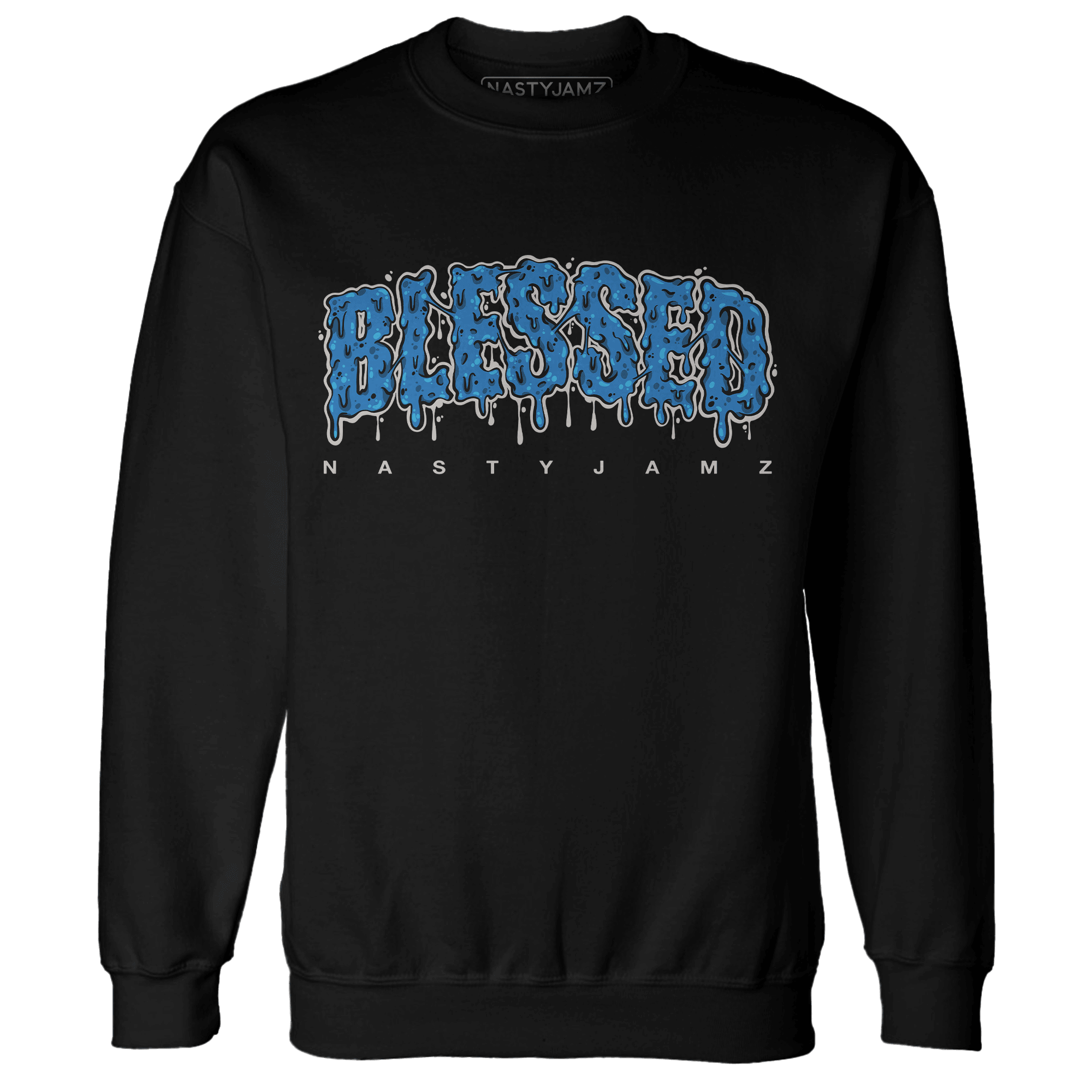 Industrial Blue 4s Sweatshirt Match Blessed Text - NastyJamz