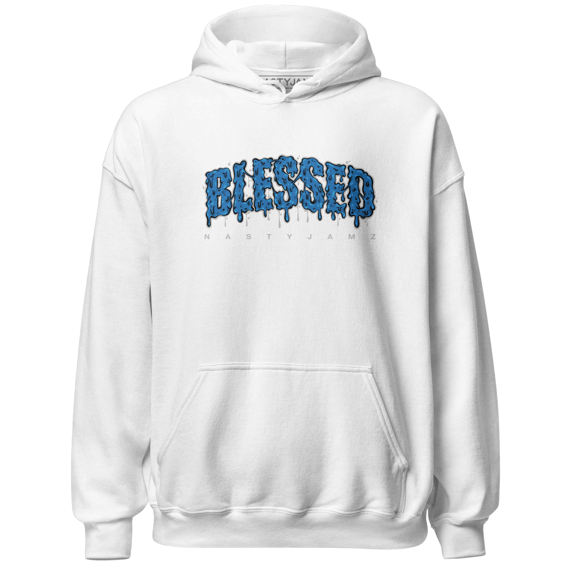 Industrial Blue 4s Hoodie Match Blessed Text - NastyJamz