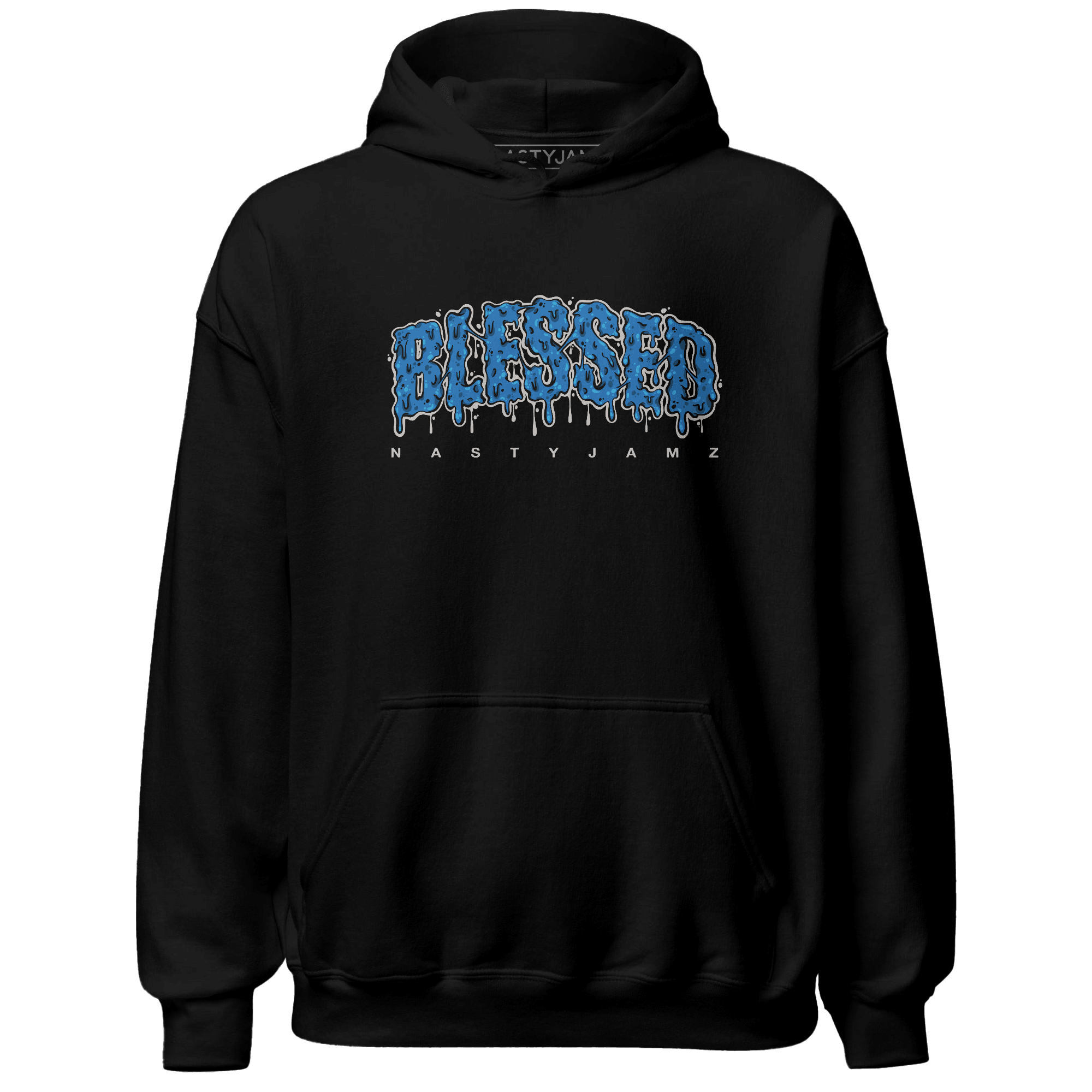Industrial Blue 4s Hoodie Match Blessed Text - NastyJamz