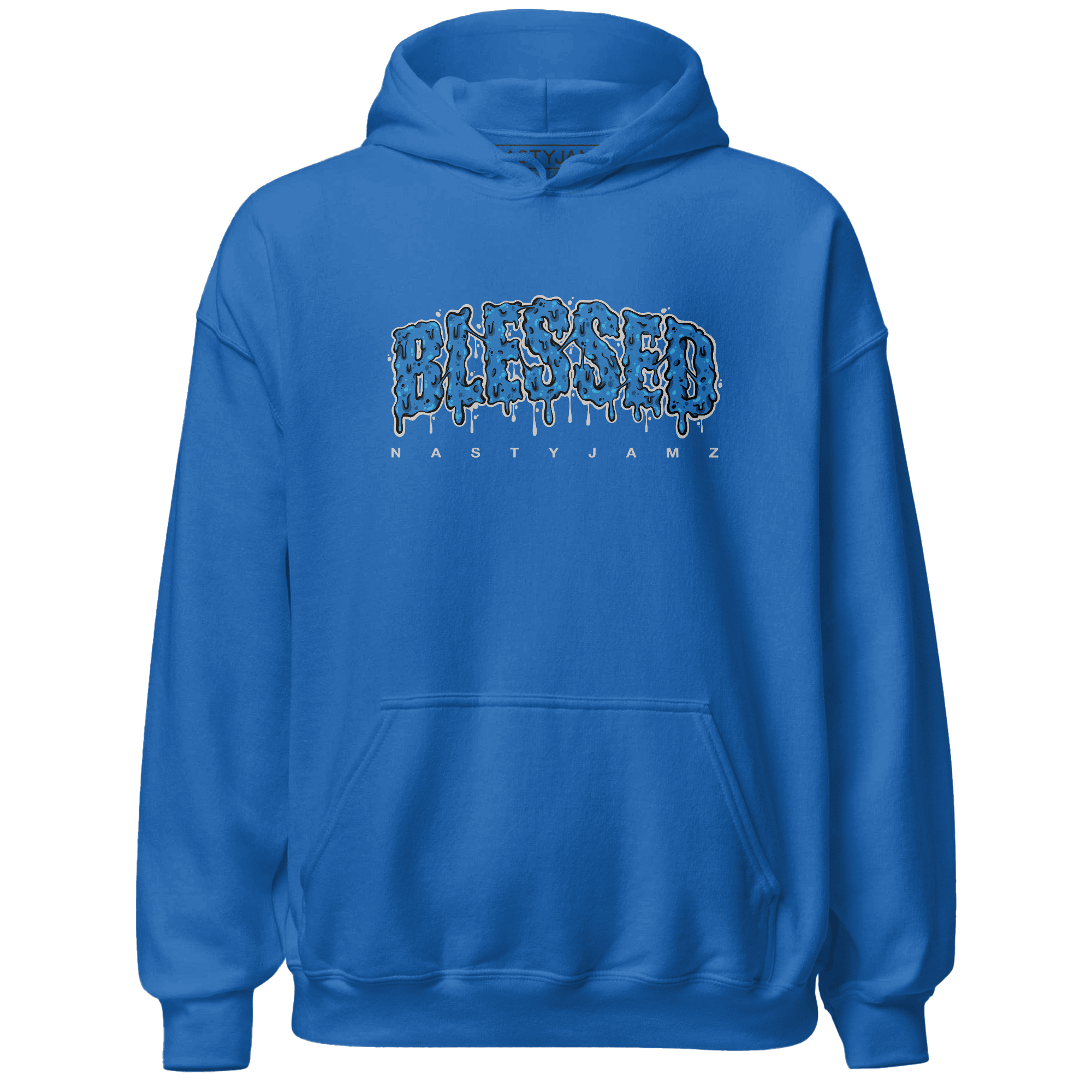 Industrial Blue 4s Hoodie Match Blessed Text - NastyJamz