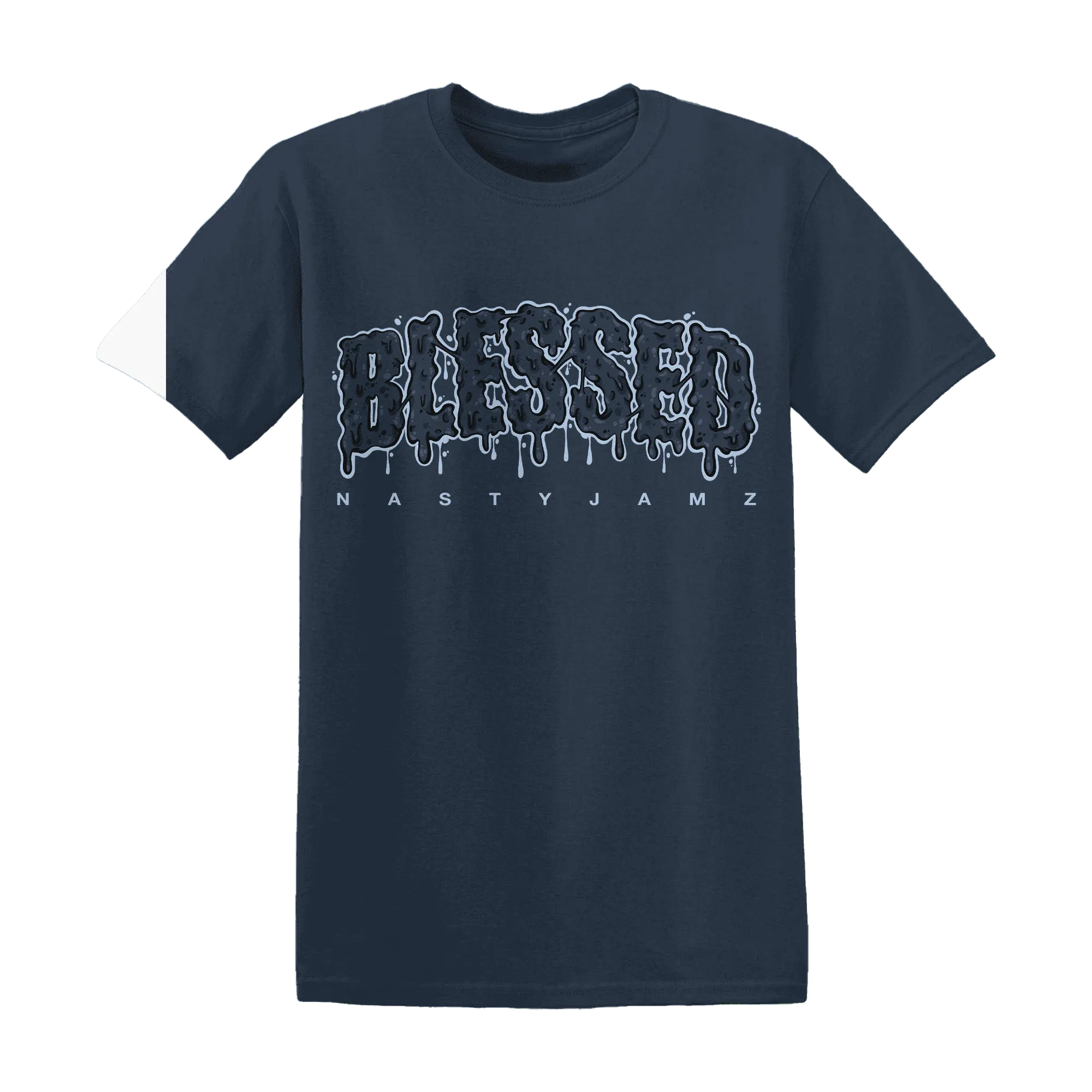 White-Navy-6s-T-Shirt-Match-Blessed-Text
