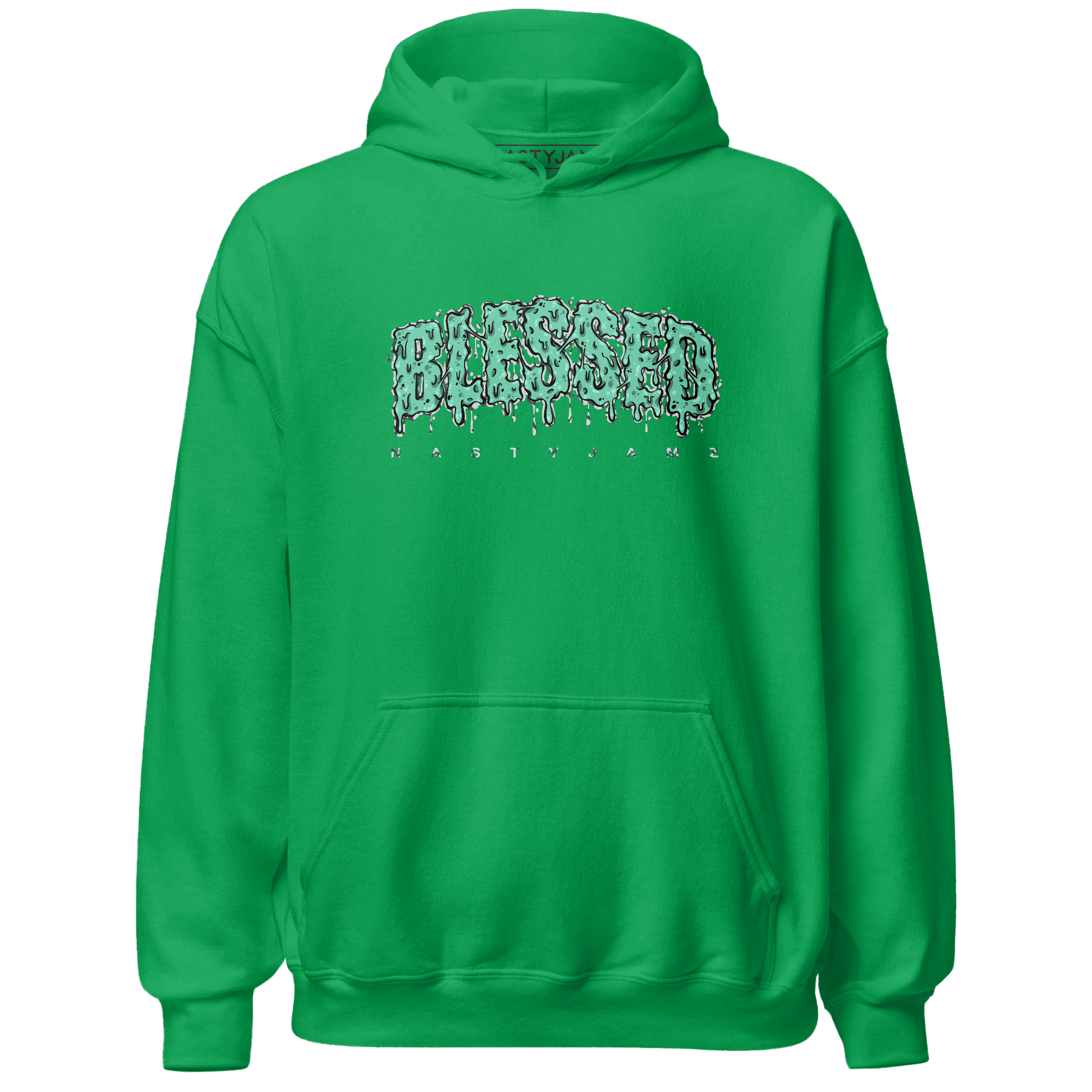 Green Glow 3s Hoodie Match Blessed Text - NastyJamz