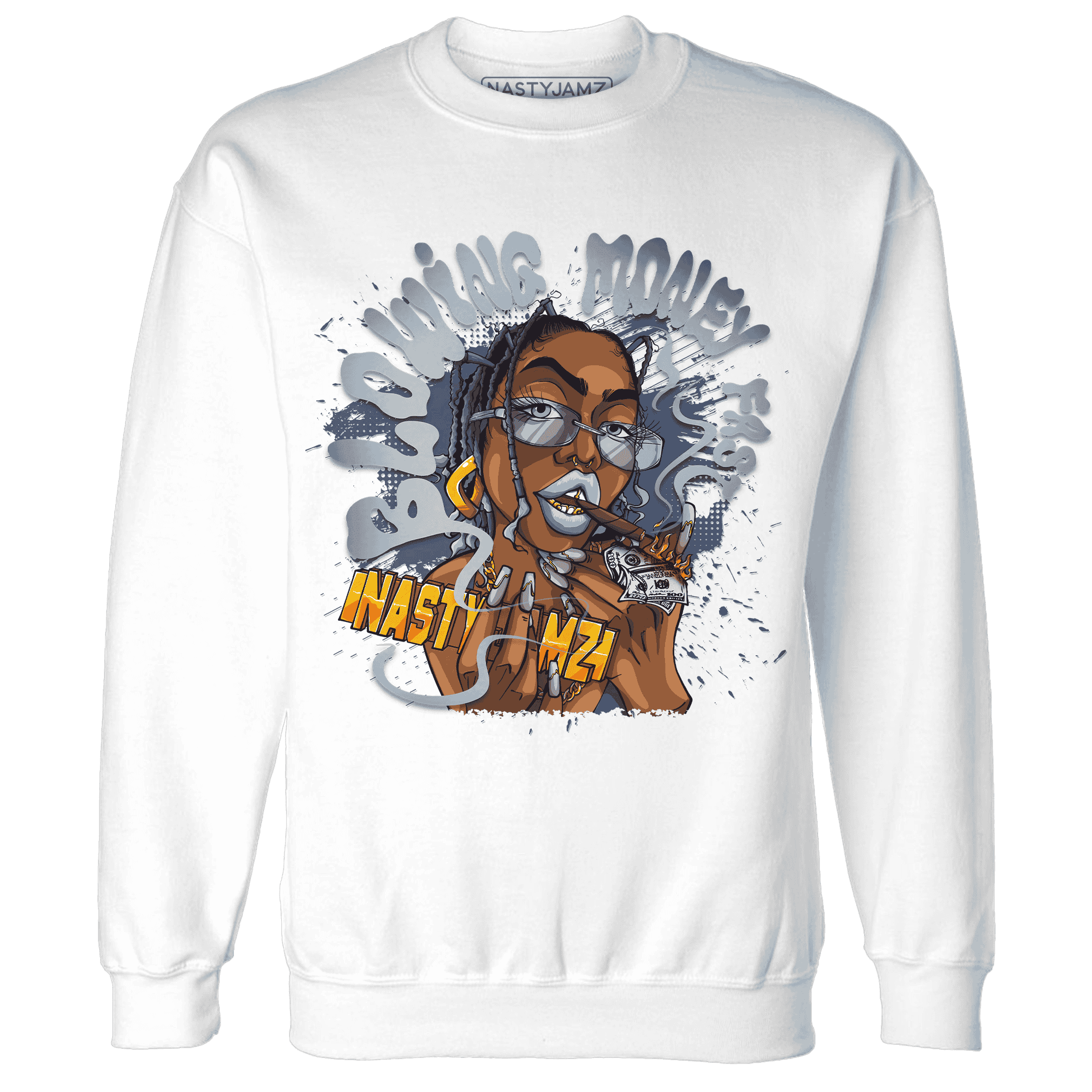 Mid Diffused Blue Grey 1s Sweatshirt Match Blowing Money Fast Girl - NastyJamz