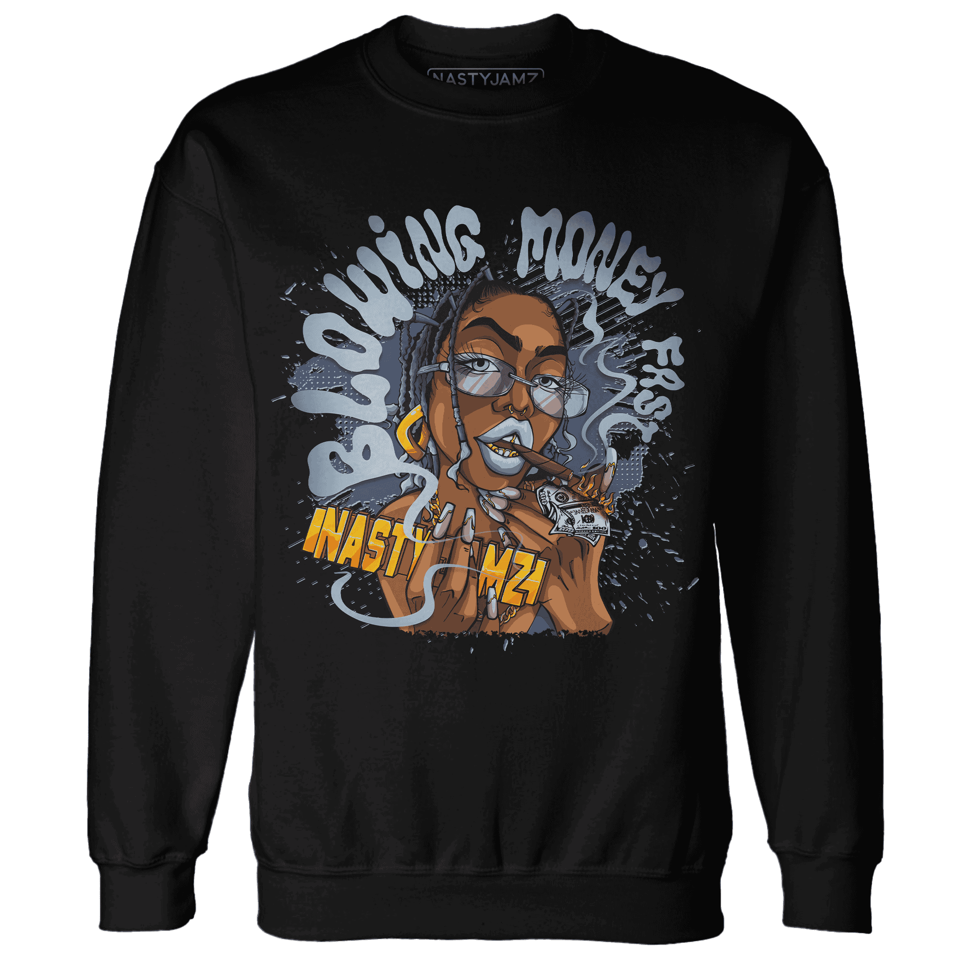 Mid Diffused Blue Grey 1s Sweatshirt Match Blowing Money Fast Girl - NastyJamz