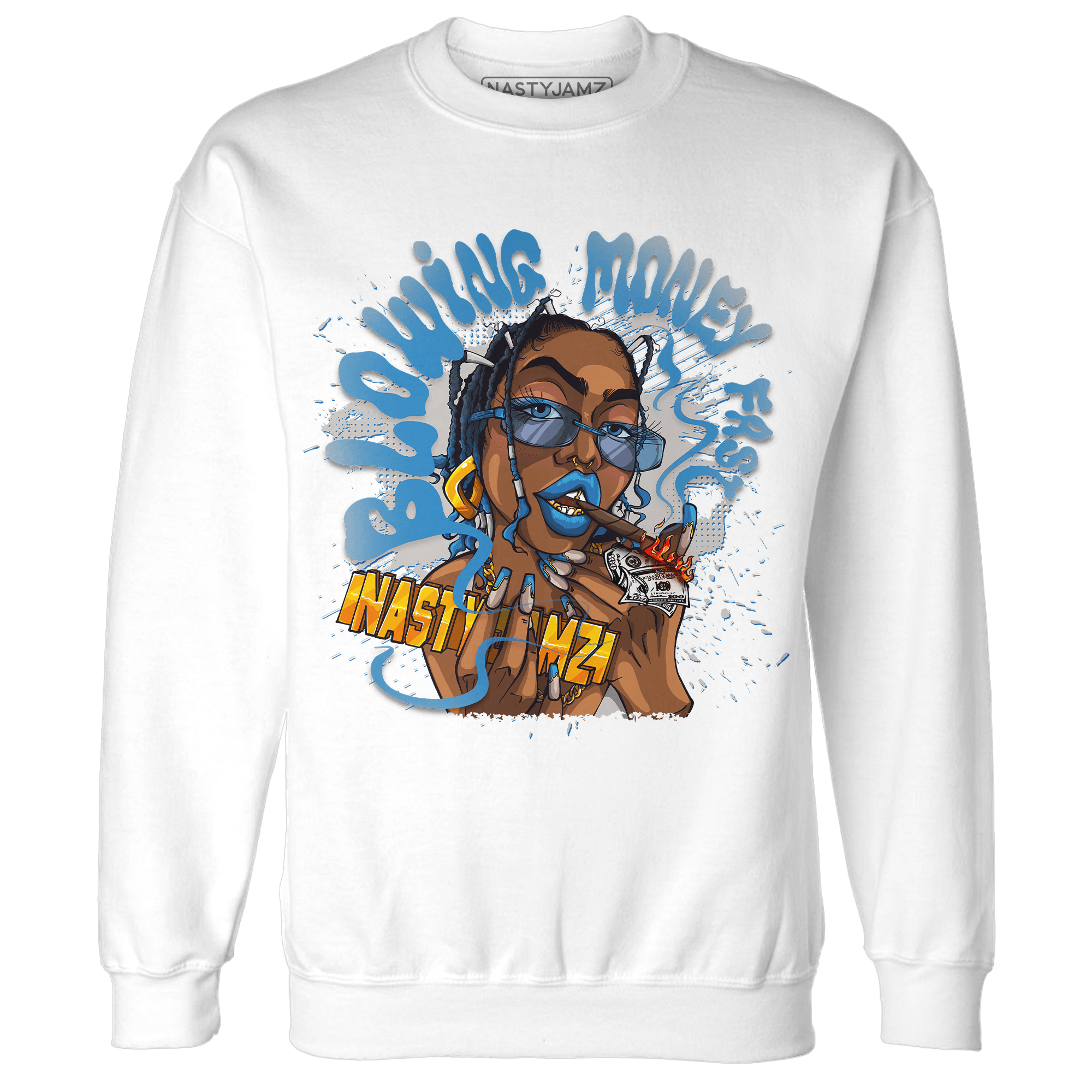 Industrial Blue 4s Sweatshirt Match Blowing Money Fast Girl - NastyJamz