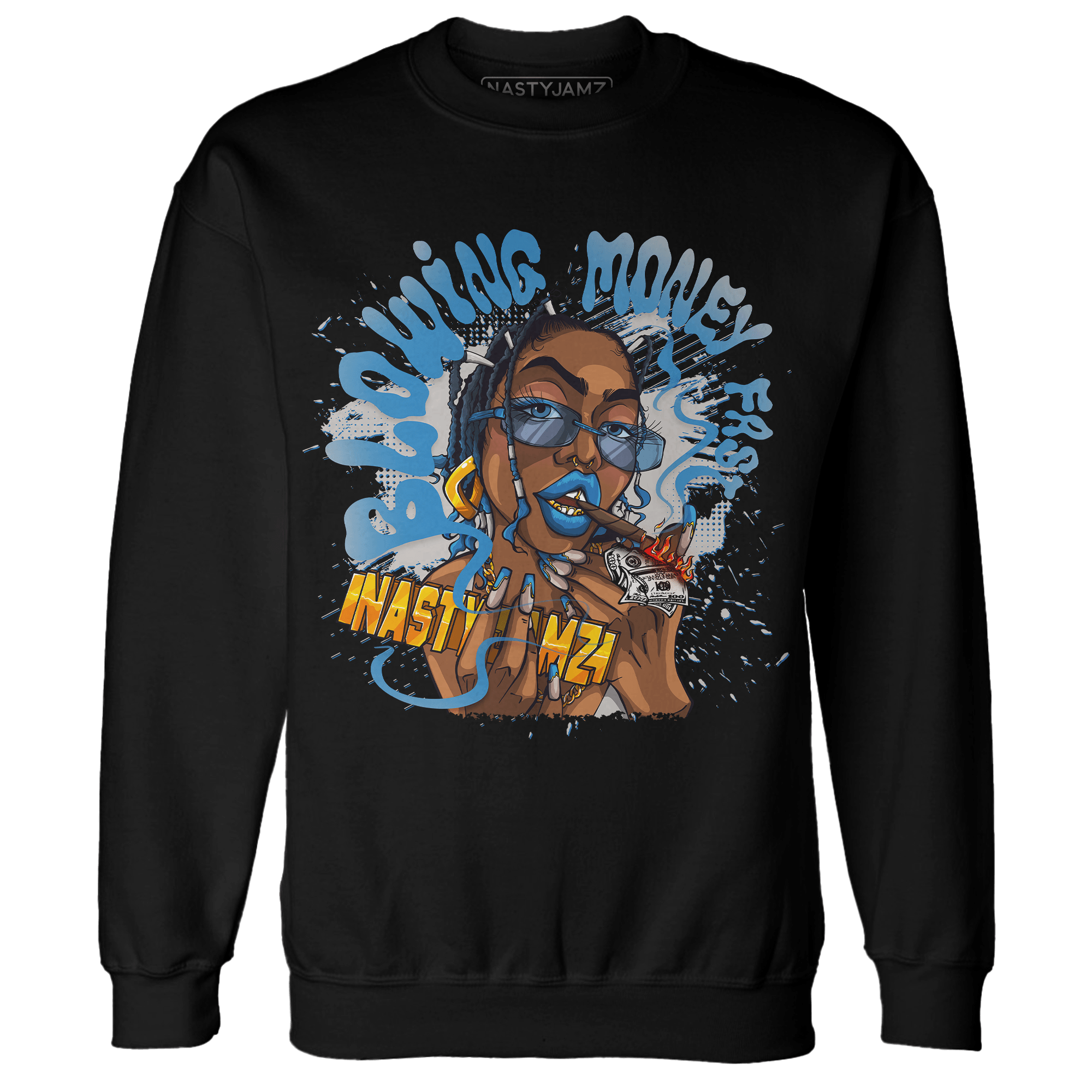 Industrial Blue 4s Sweatshirt Match Blowing Money Fast Girl - NastyJamz