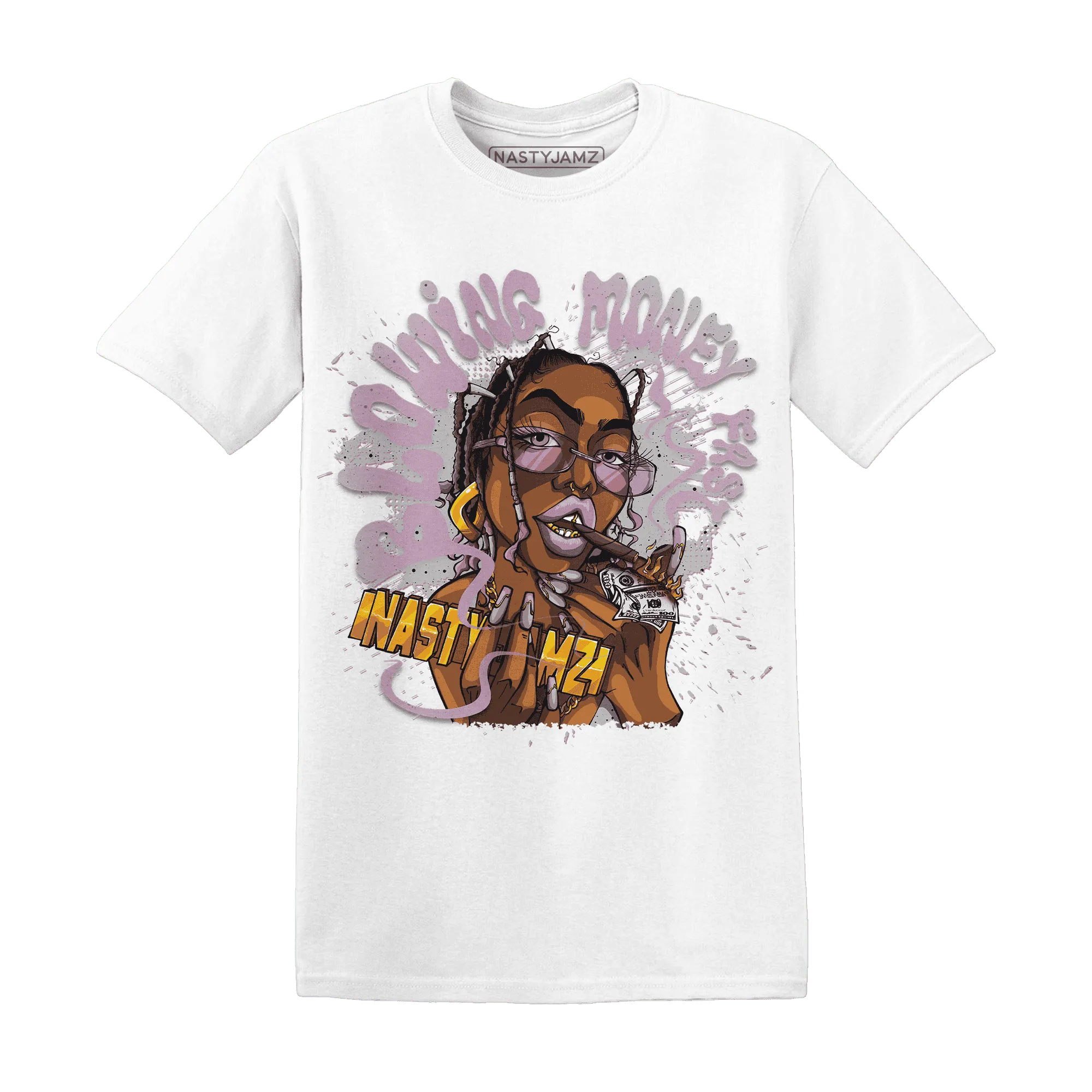 Orchid-Neutral-Grey-Black-White-4s-NastyJamz-T-Shirt-Match-Blowing-Money-Fast-Girl
