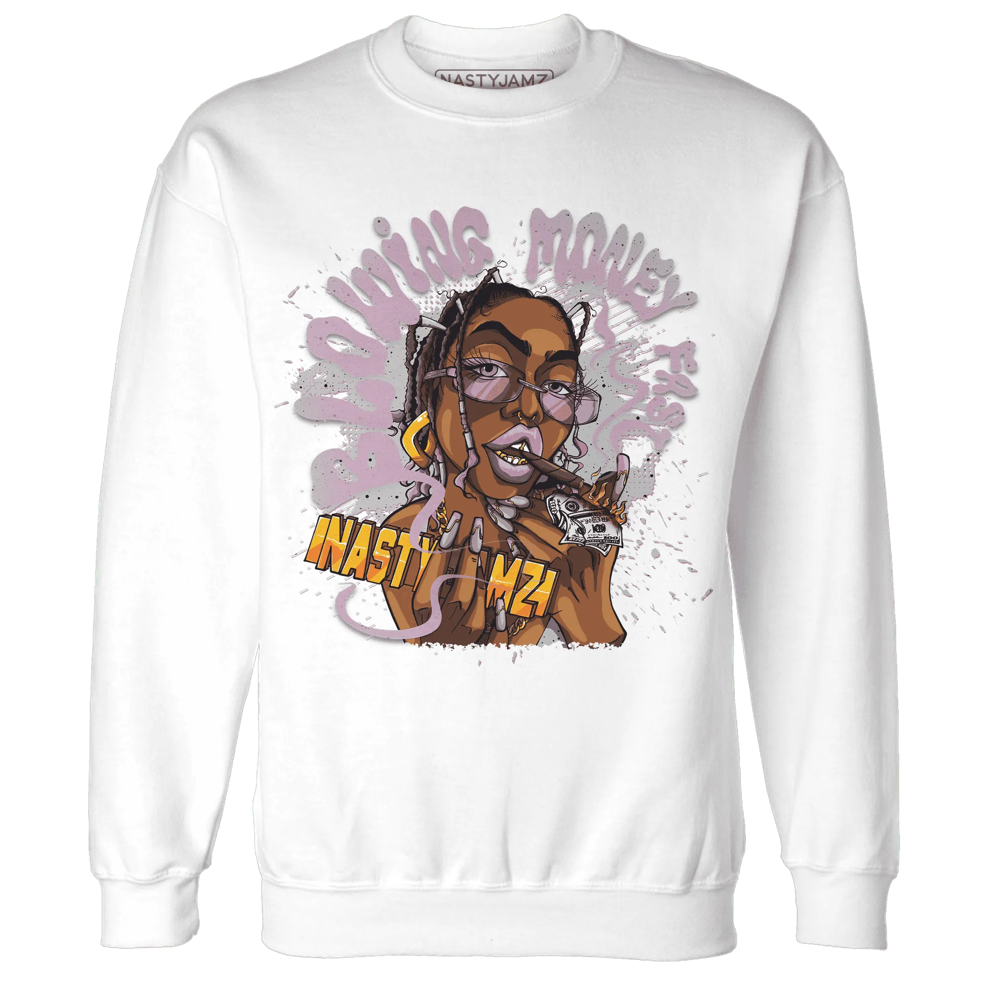 Orchid-Neutral-Grey-Black-White-4s-NastyJamz-Sweatshirt-Match-Blowing-Money-Fast-Girl