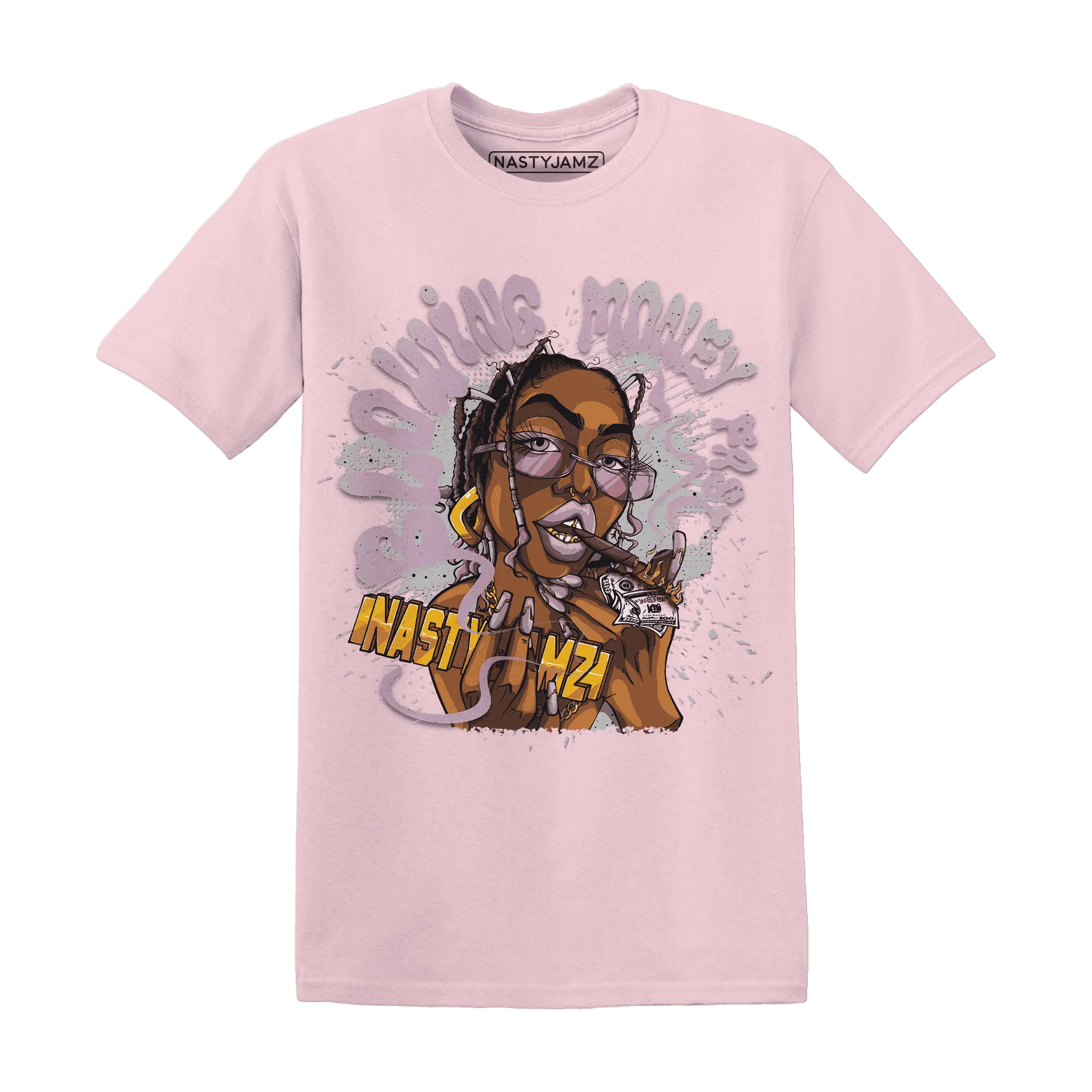 Orchid-Neutral-Grey-Black-White-4s-NastyJamz-T-Shirt-Match-Blowing-Money-Fast-Girl