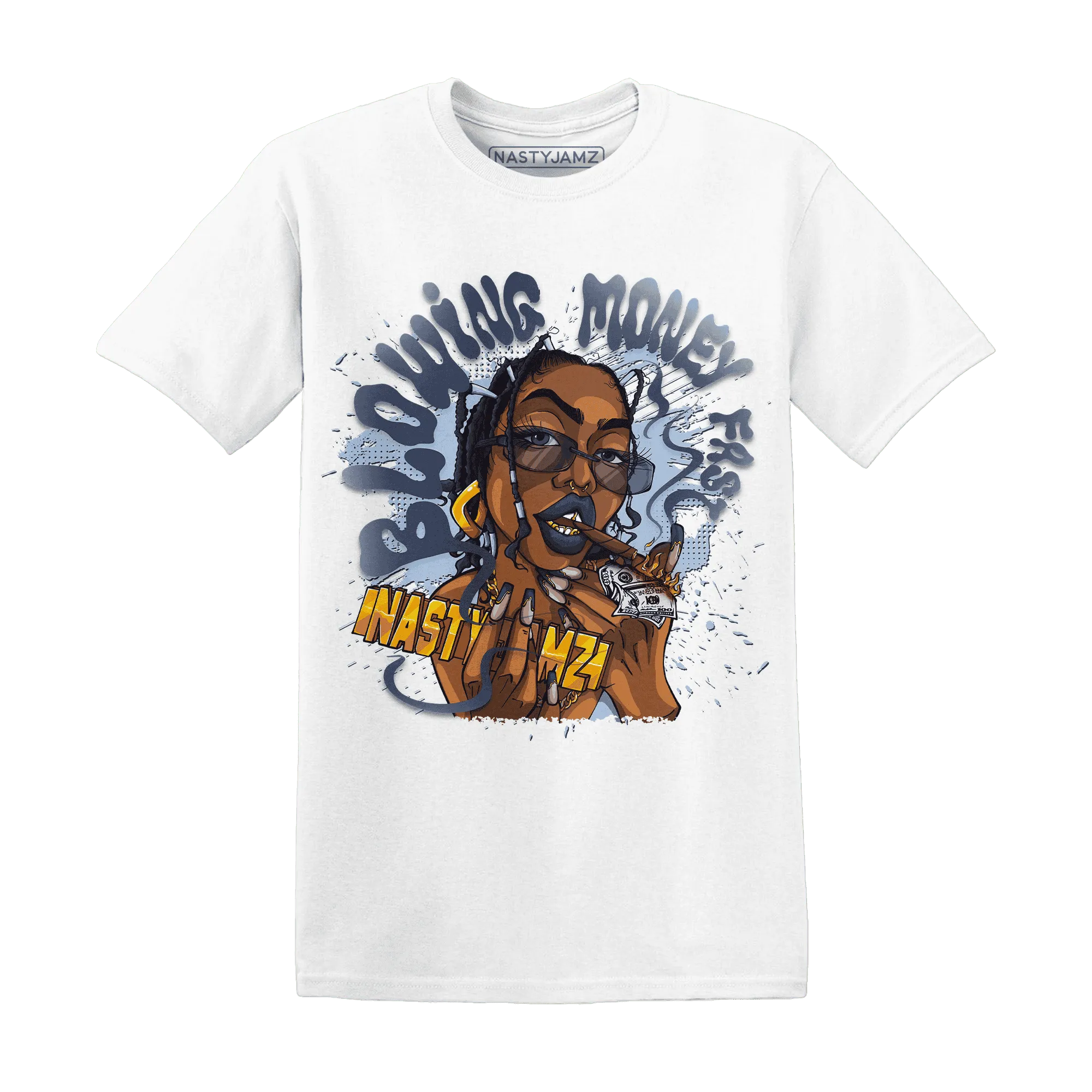 White-Navy-6s-T-Shirt-Match-Blowing-Money-Fast-Girl