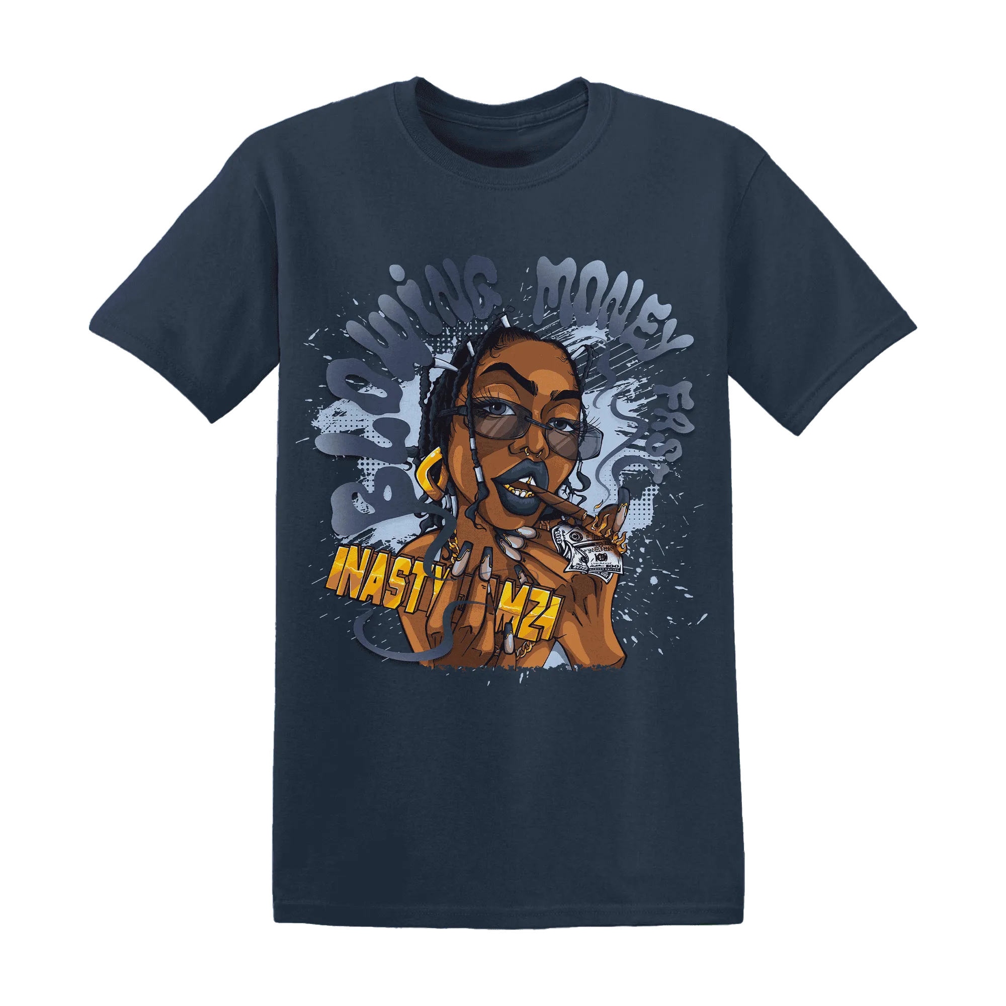 White-Navy-6s-T-Shirt-Match-Blowing-Money-Fast-Girl