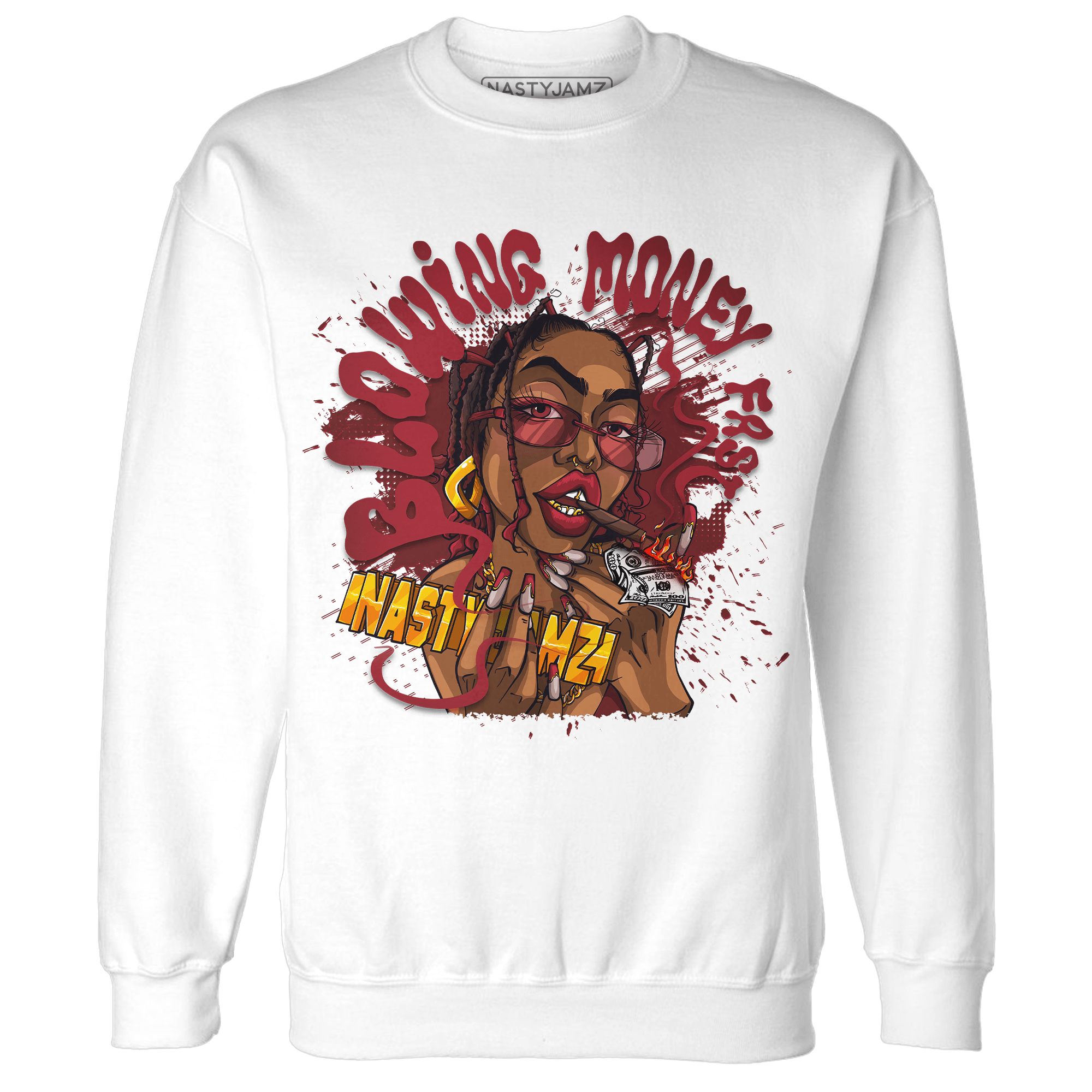 Cherry 12s Sweatshirt Match Blowing Money Fast Girl - NastyJamz
