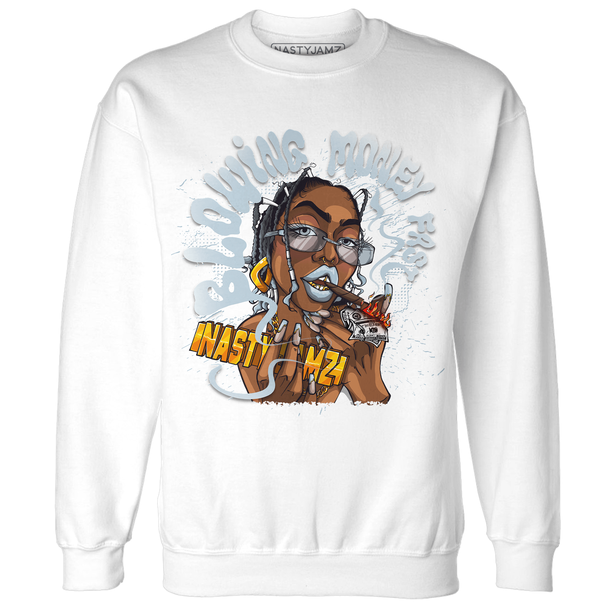 Blue Grey 13s Sweatshirt Match Blowing Money Fast Girl - NastyJamz