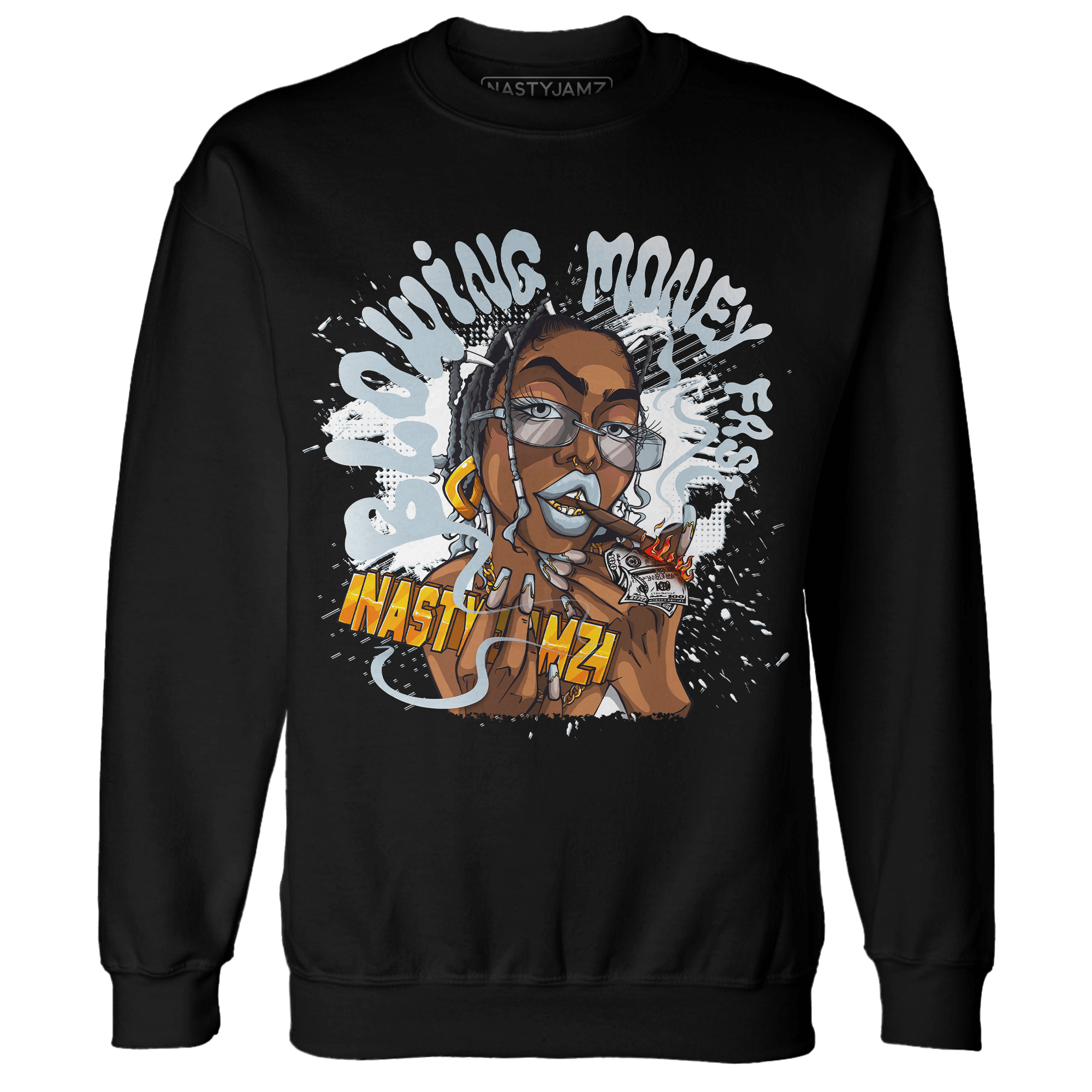 Blue Grey 13s Sweatshirt Match Blowing Money Fast Girl - NastyJamz
