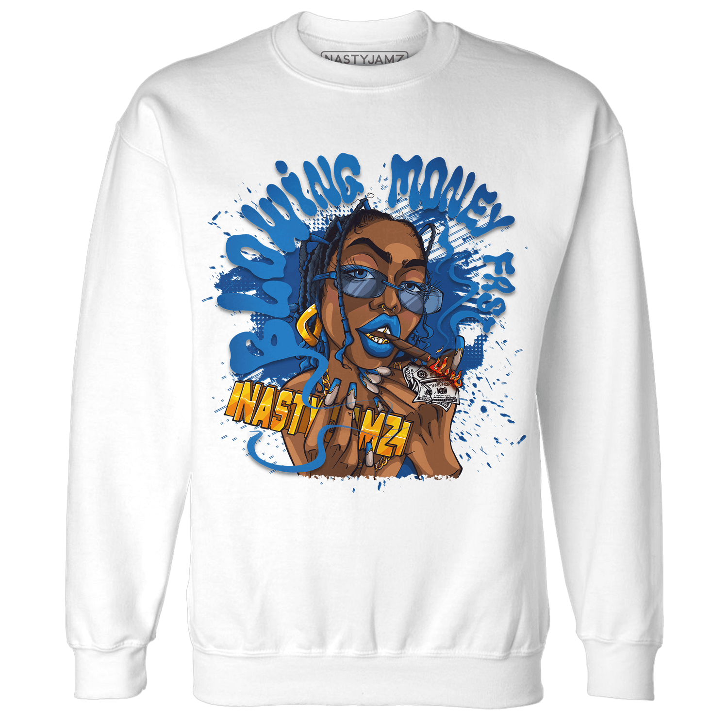 Royal Reimagined 1s Sweatshirt Match Blowing Money Fast Girl - NastyJamz