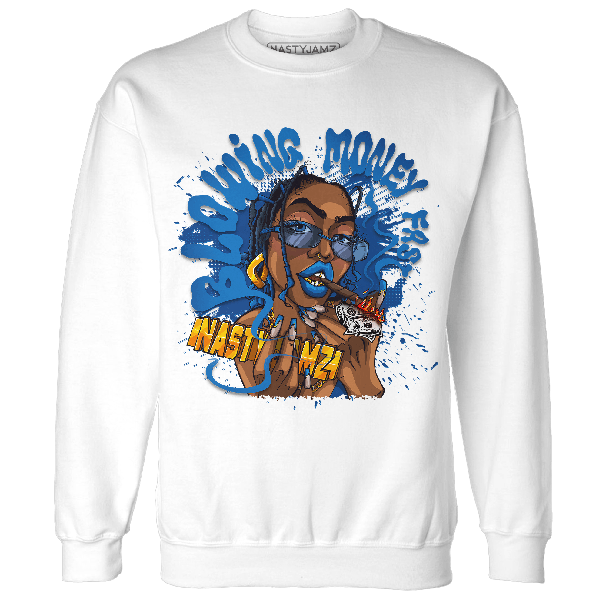 Royal Reimagined 1s Sweatshirt Match Blowing Money Fast Girl - NastyJamz