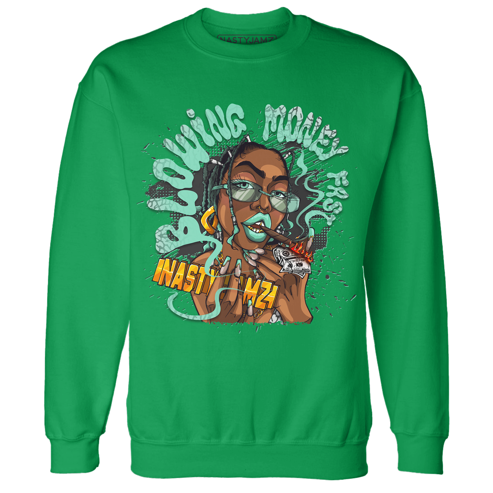 Green Glow 3s Sweatshirt Match Blowing Money Fast Girl - NastyJamz
